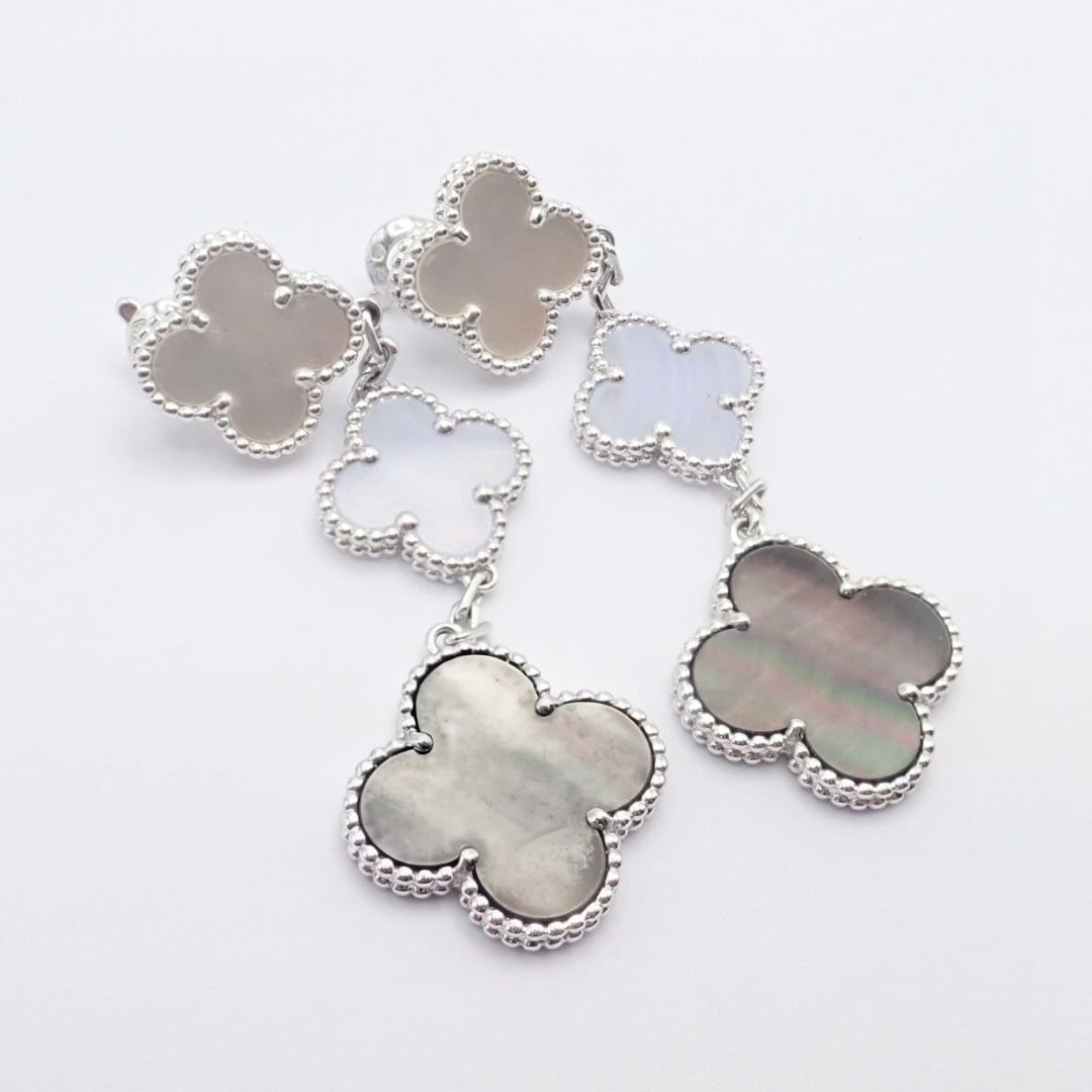 Van Cleef & Arpels Jewelry & Watches:Fine Jewelry:Earrings Van Cleef & Arpels 18k White Gold Magic Alhambra MOP Chalcedony Earrings Cert.