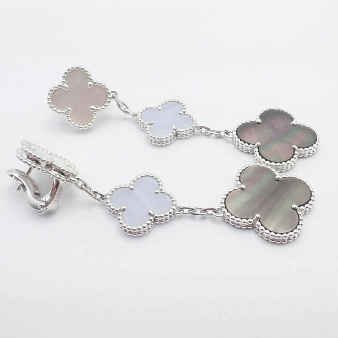Van Cleef & Arpels Jewelry & Watches:Fine Jewelry:Earrings Van Cleef & Arpels 18k White Gold Magic Alhambra MOP Chalcedony Earrings Cert.