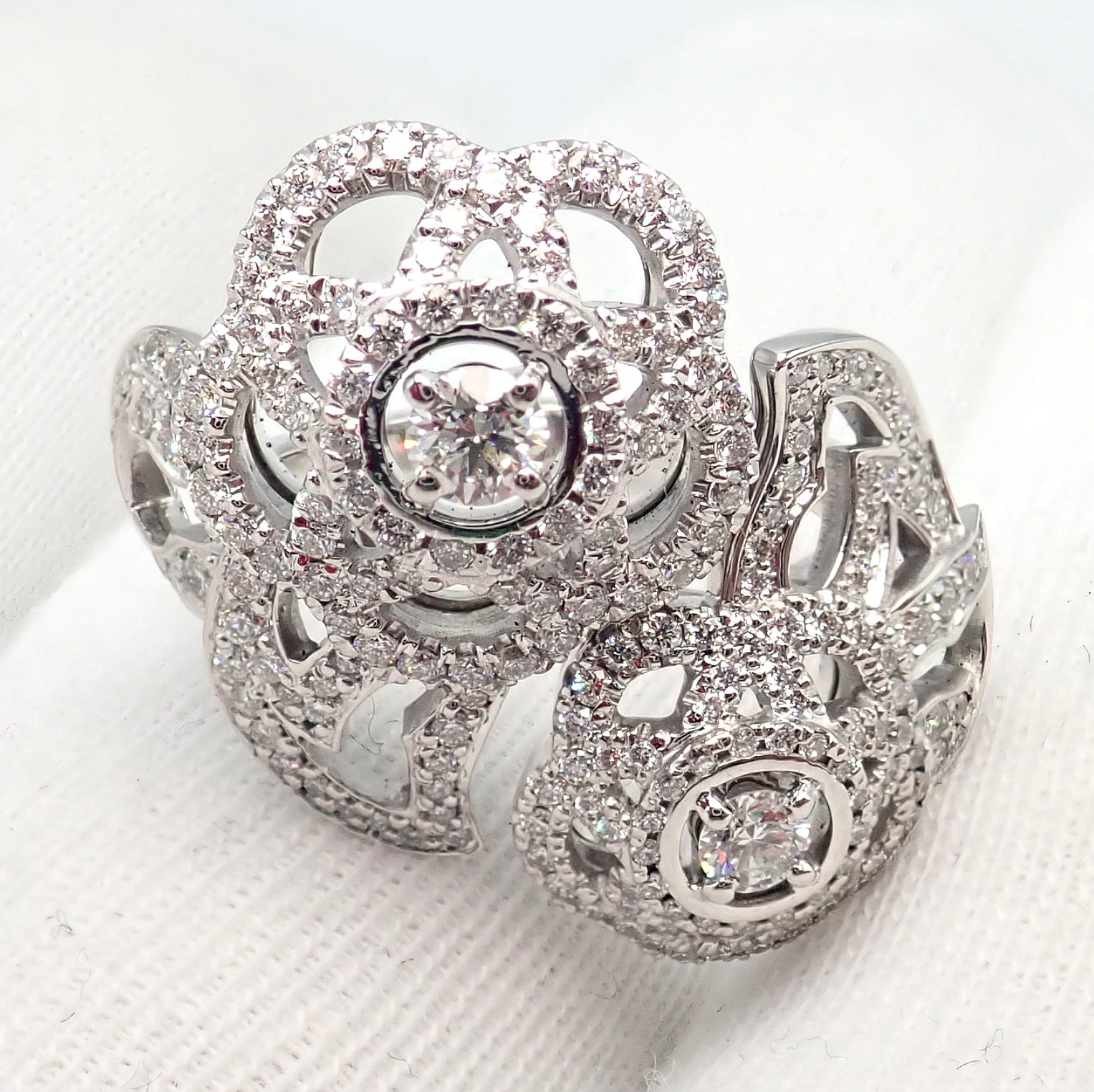 CHANEL Jewelry & Watches:Fine Jewelry:Rings Chanel Camellia Two Flower 18k White Gold Diamond Ring