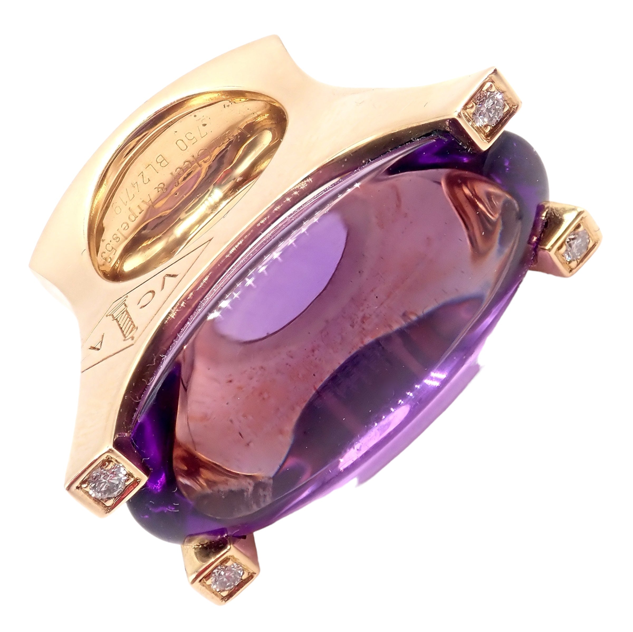 Authentic Van Cleef & Arpels 18k Yellow Gold Diamond Large Amethyst Ring | Fortrove