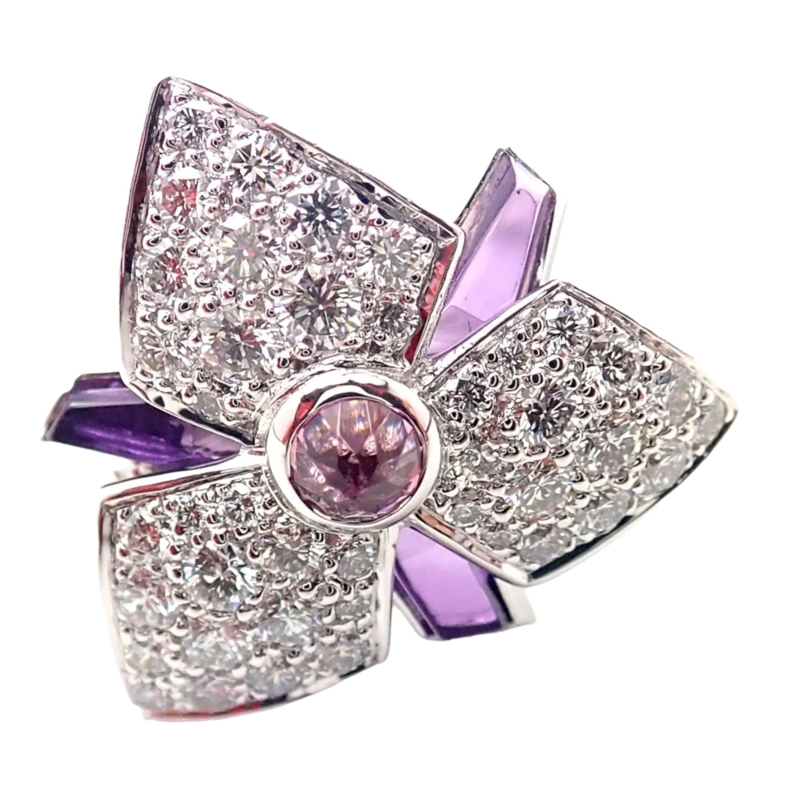 Cartier Caresse D'orchidées Orchid Flower 18k White Gold Diamond Amethyst Ring | Fortrove