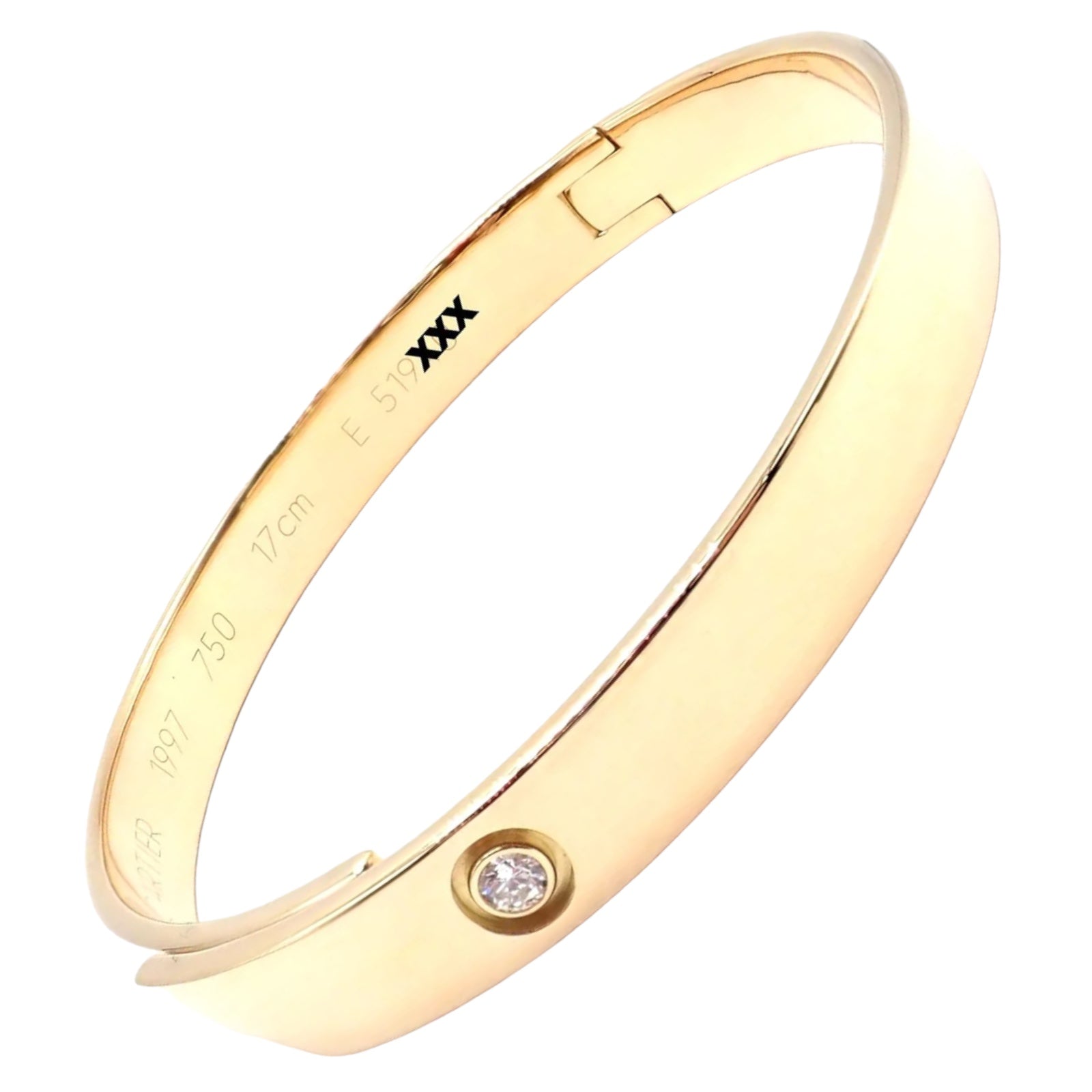 Authentic! Cartier 18k Yellow Gold Diamond Anniversary Bangle Bracelet Size 17 | Fortrove