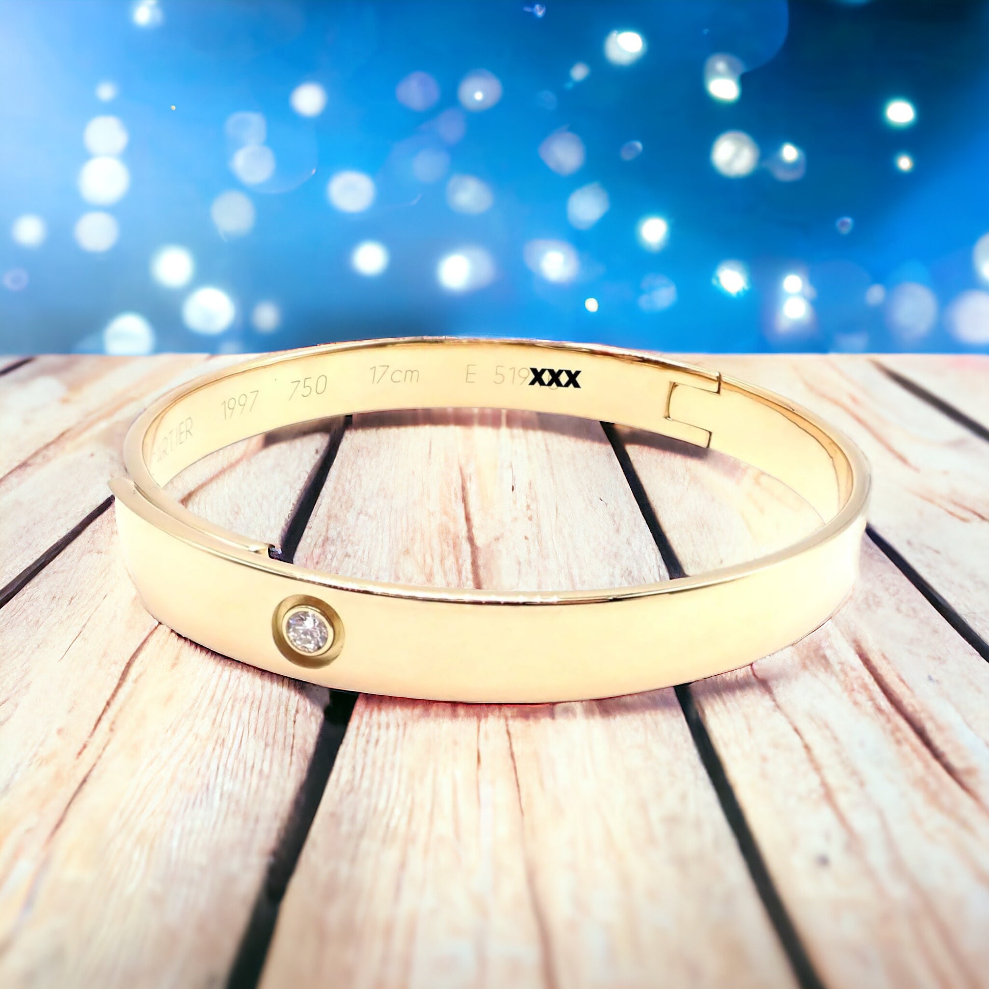 Authentic! Cartier 18k Yellow Gold Diamond Anniversary Bangle Bracelet Size 17 | Fortrove