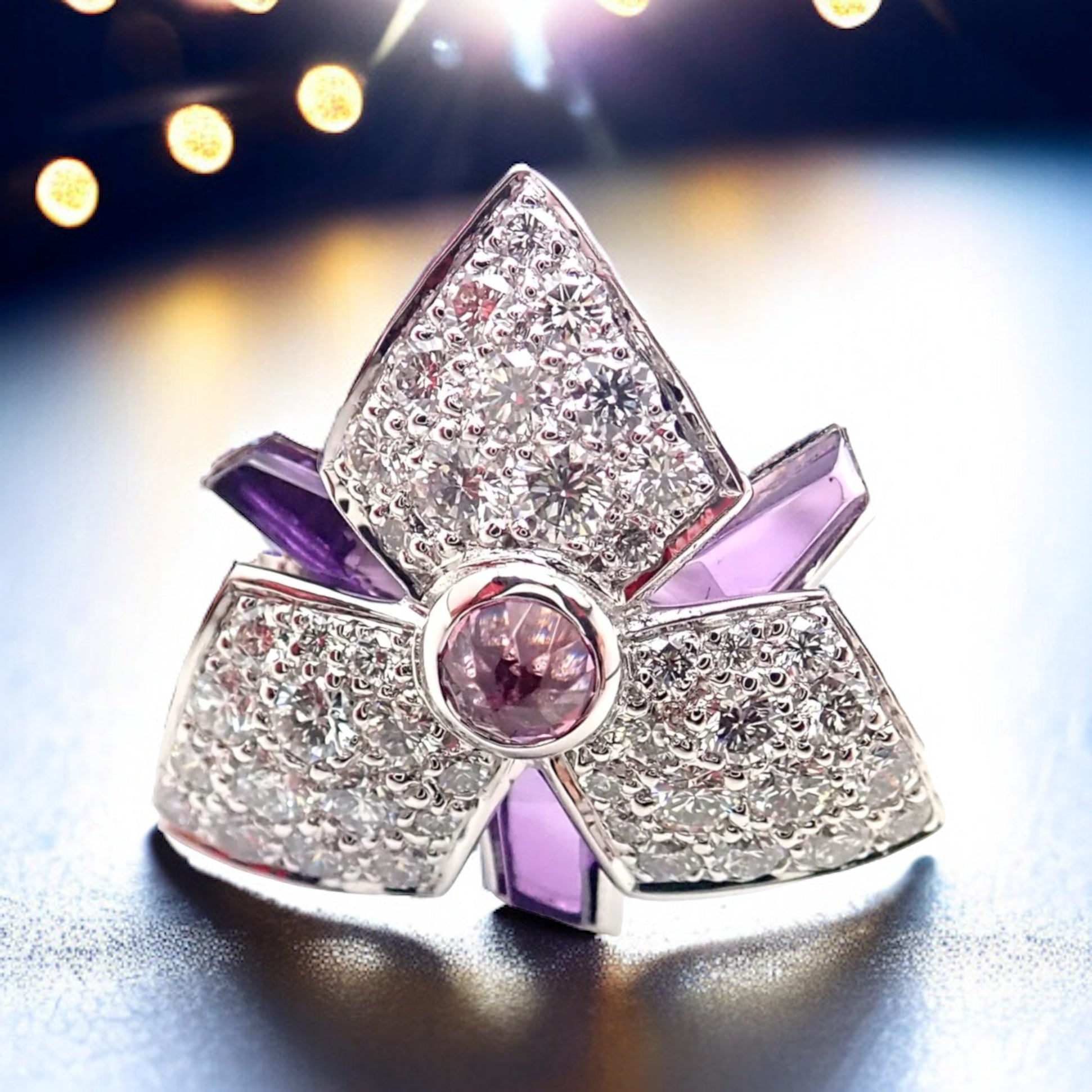Cartier Caresse D'orchidées Orchid Flower 18k White Gold Diamond Amethyst Ring | Fortrove