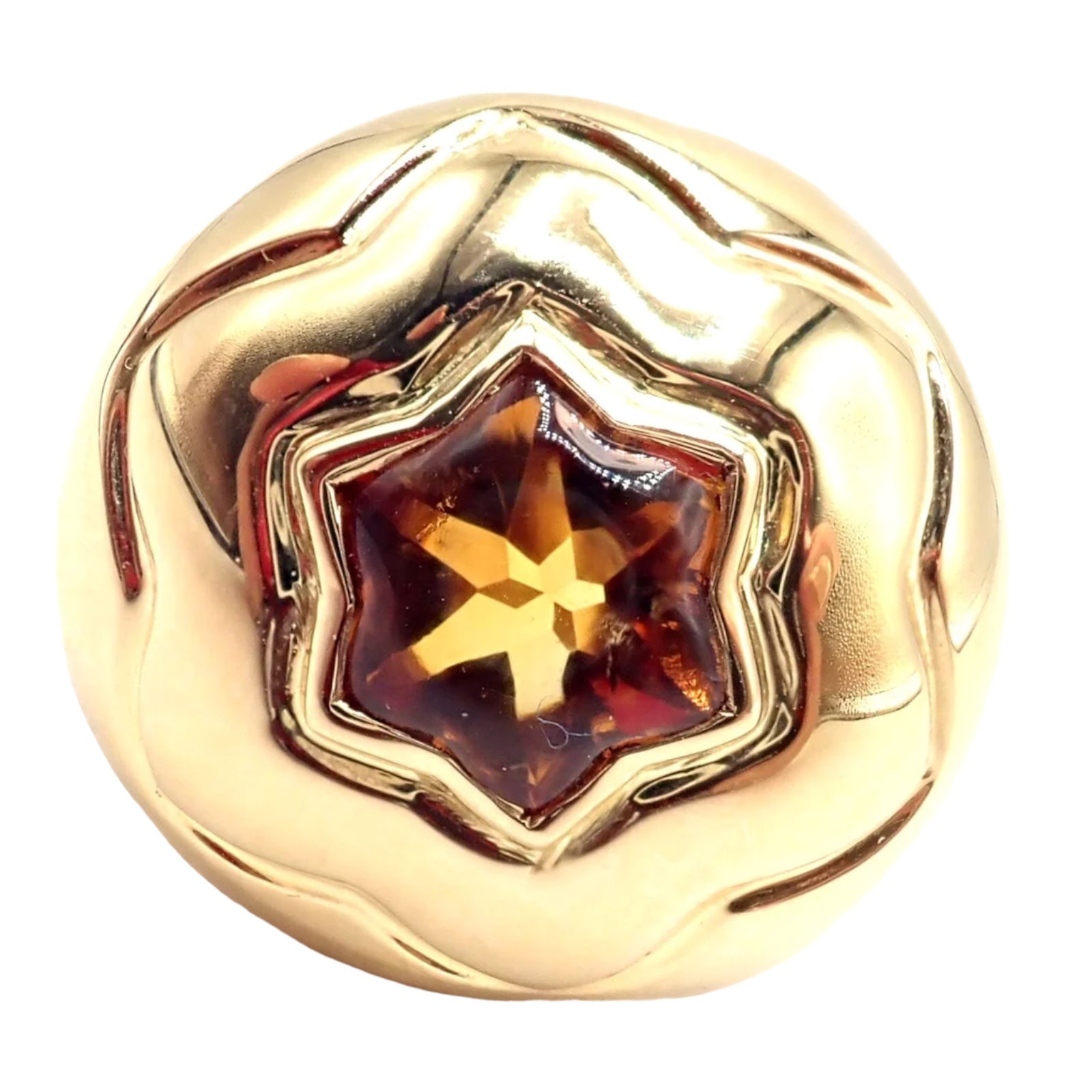 Authentic Bulgari Bvlgari 18k Yellow Gold Star Of David Shape Citrine Bombe Ring | Fortrove