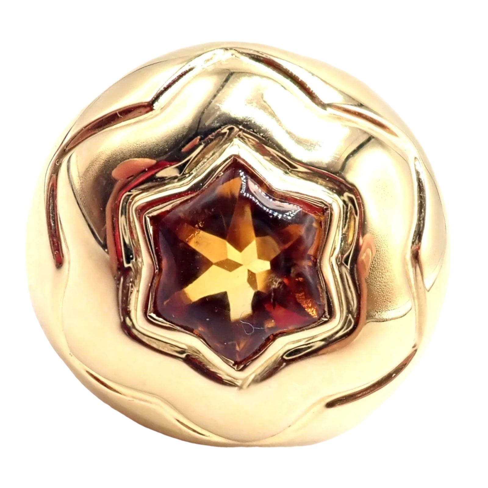 Bulgari Jewelry & Watches:Fine Jewelry:Rings Authentic Bulgari Bvlgari 18k Yellow Gold Star Of David Shape Citrine Bombe Ring