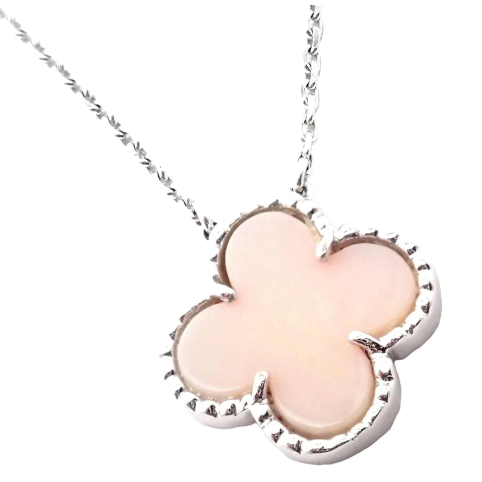 Van Cleef & Arpels Jewelry & Watches:Fine Jewelry:Necklaces & Pendants Authentic! Van Cleef & Arpels Alhambra 18k White Gold Pink Opal Necklace Cert.