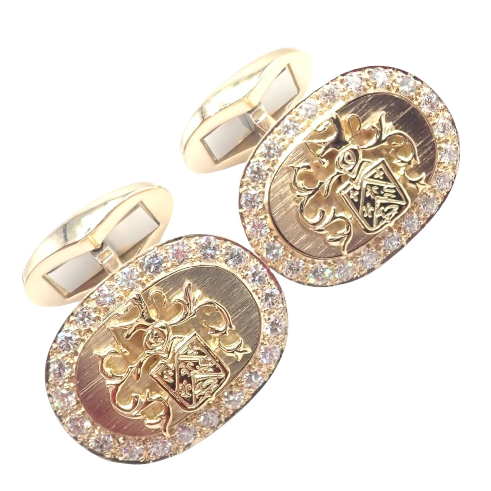 Rare! Authentic Piaget Coat Of Arms 18k Yellow Gold Diamond Cufflinks | Fortrove