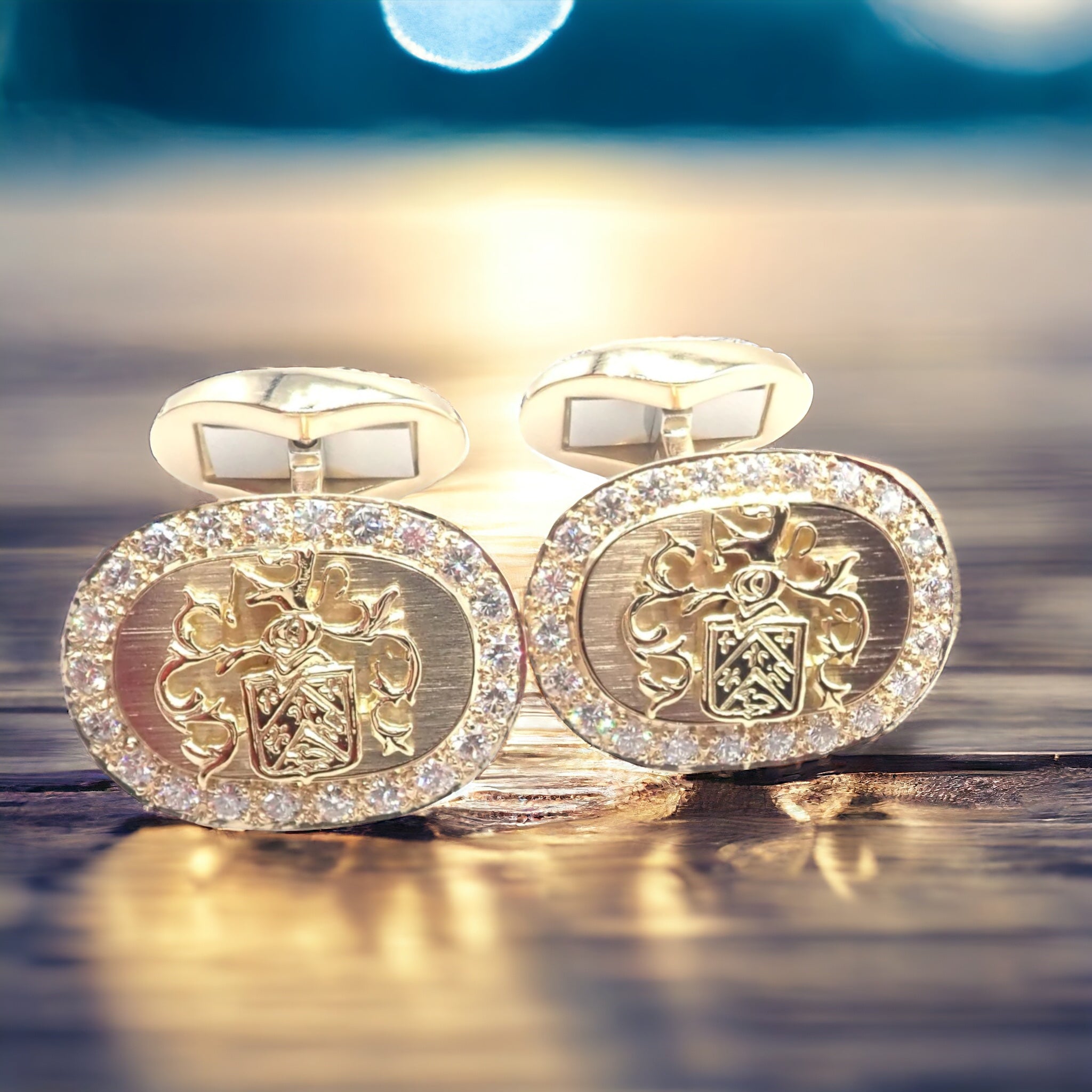Rare! Authentic Piaget Coat Of Arms 18k Yellow Gold Diamond Cufflinks | Fortrove