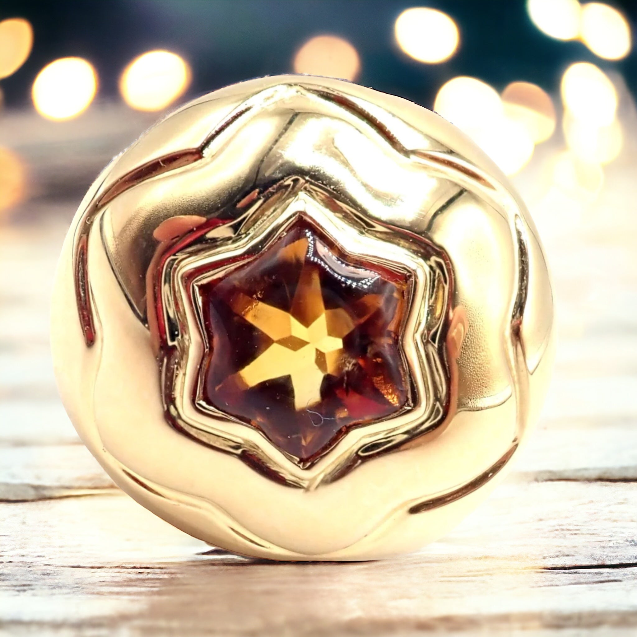 Authentic Bulgari Bvlgari 18k Yellow Gold Star Of David Shape Citrine Bombe Ring | Fortrove
