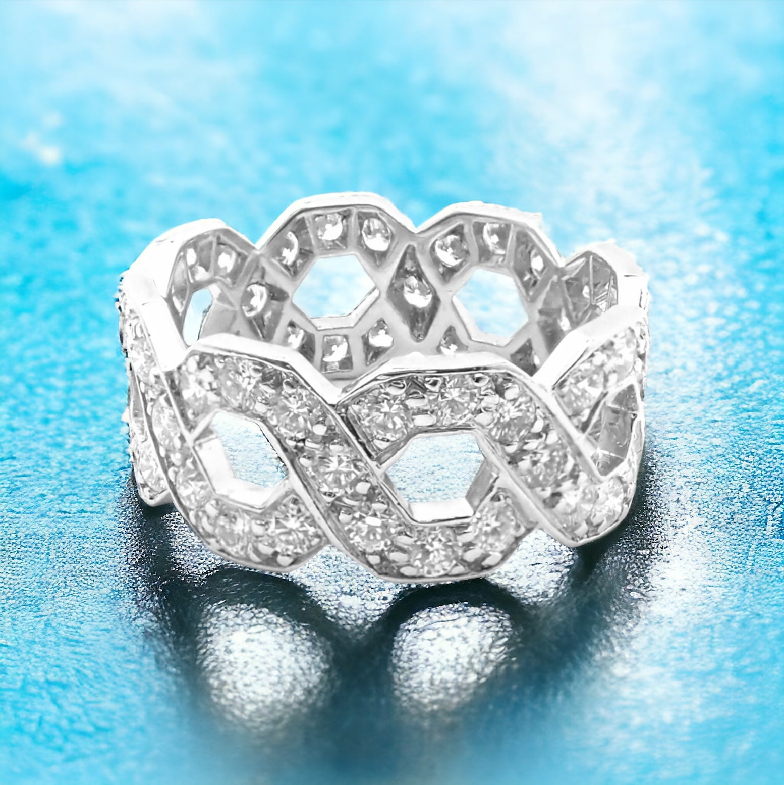 Authentic! Tiffany & Co Platinum Diamond Eternal Wide Link Band Ring Size 5.25 | Fortrove