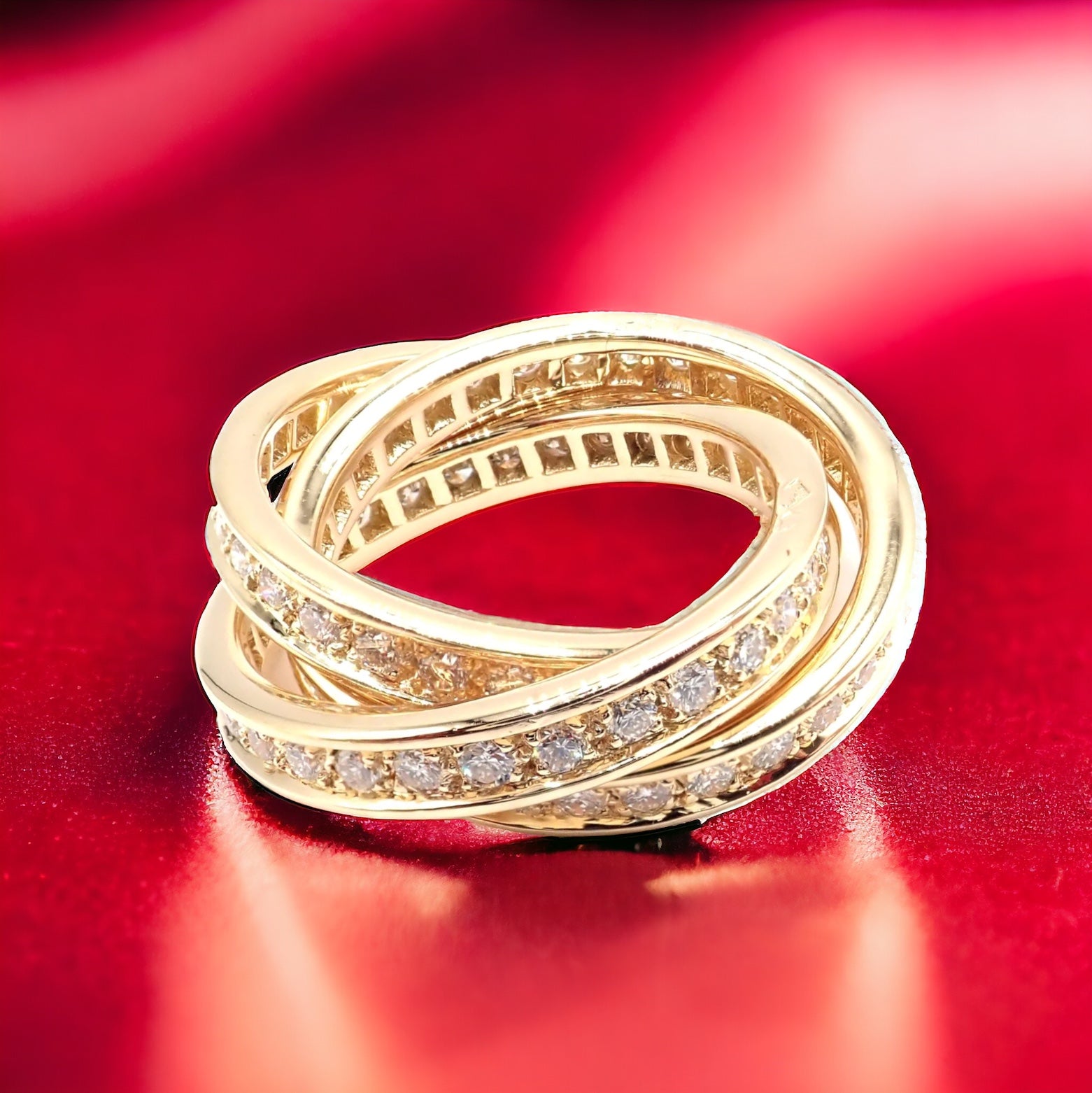Authentic! Cartier 18k Yellow Gold Diamond Trinity Band Ring Size 5 3/4 Paper | Fortrove