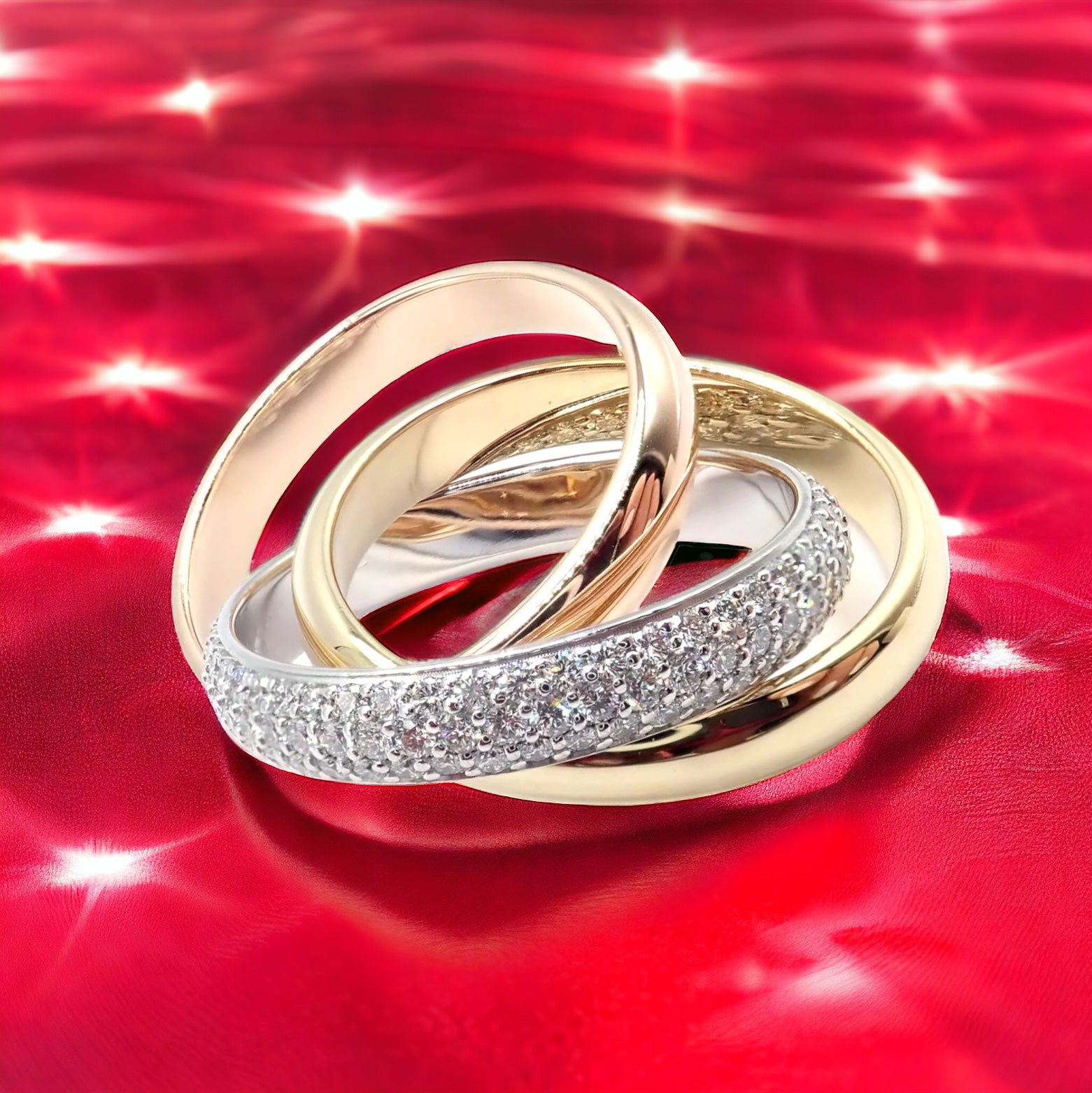 Cartier Trinity Classic Diamond 18k White Yellow Rose Gold Band Ring 6.75 Paper | Fortrove