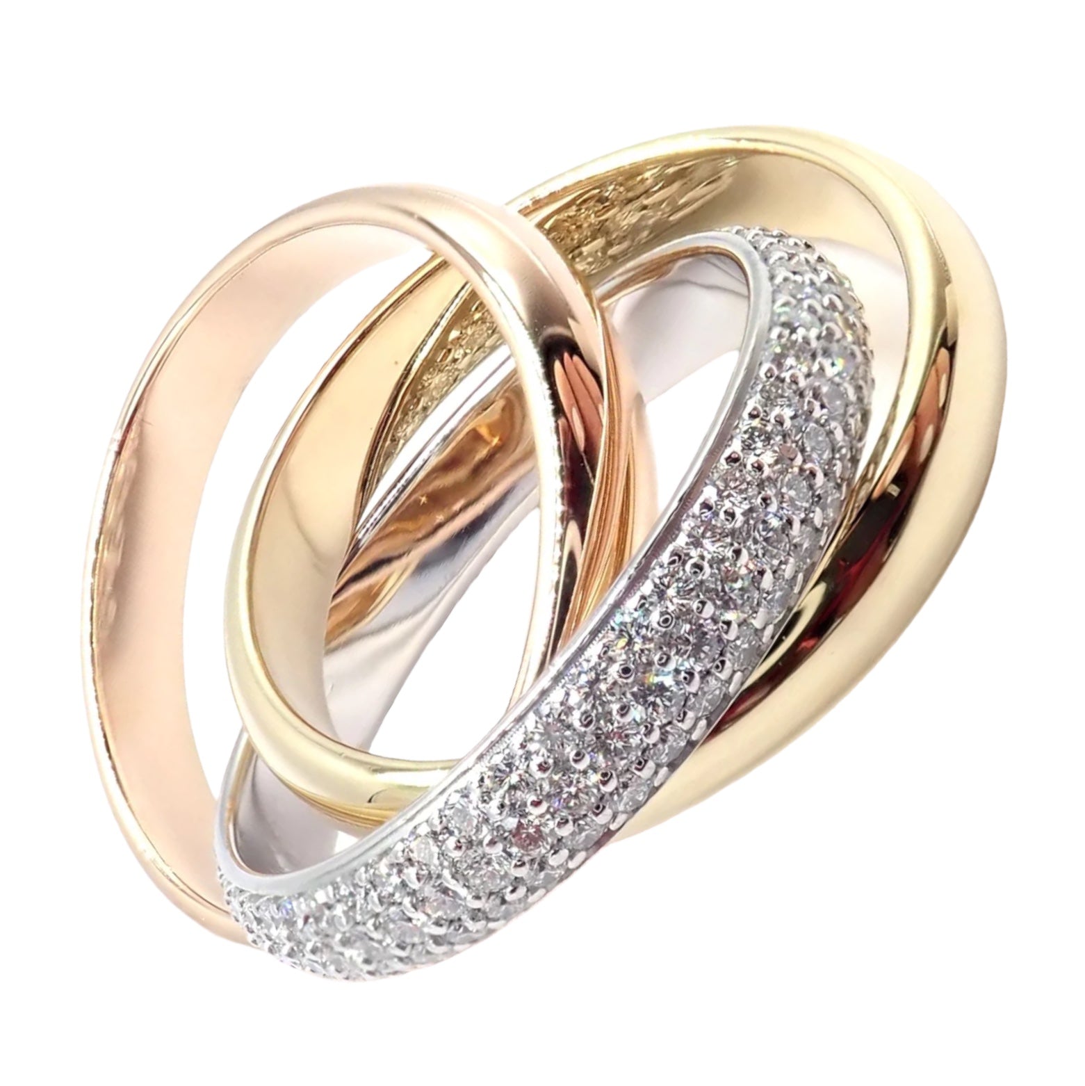 Cartier Trinity Classic Diamond 18k White Yellow Rose Gold Band Ring 6.75 Paper | Fortrove