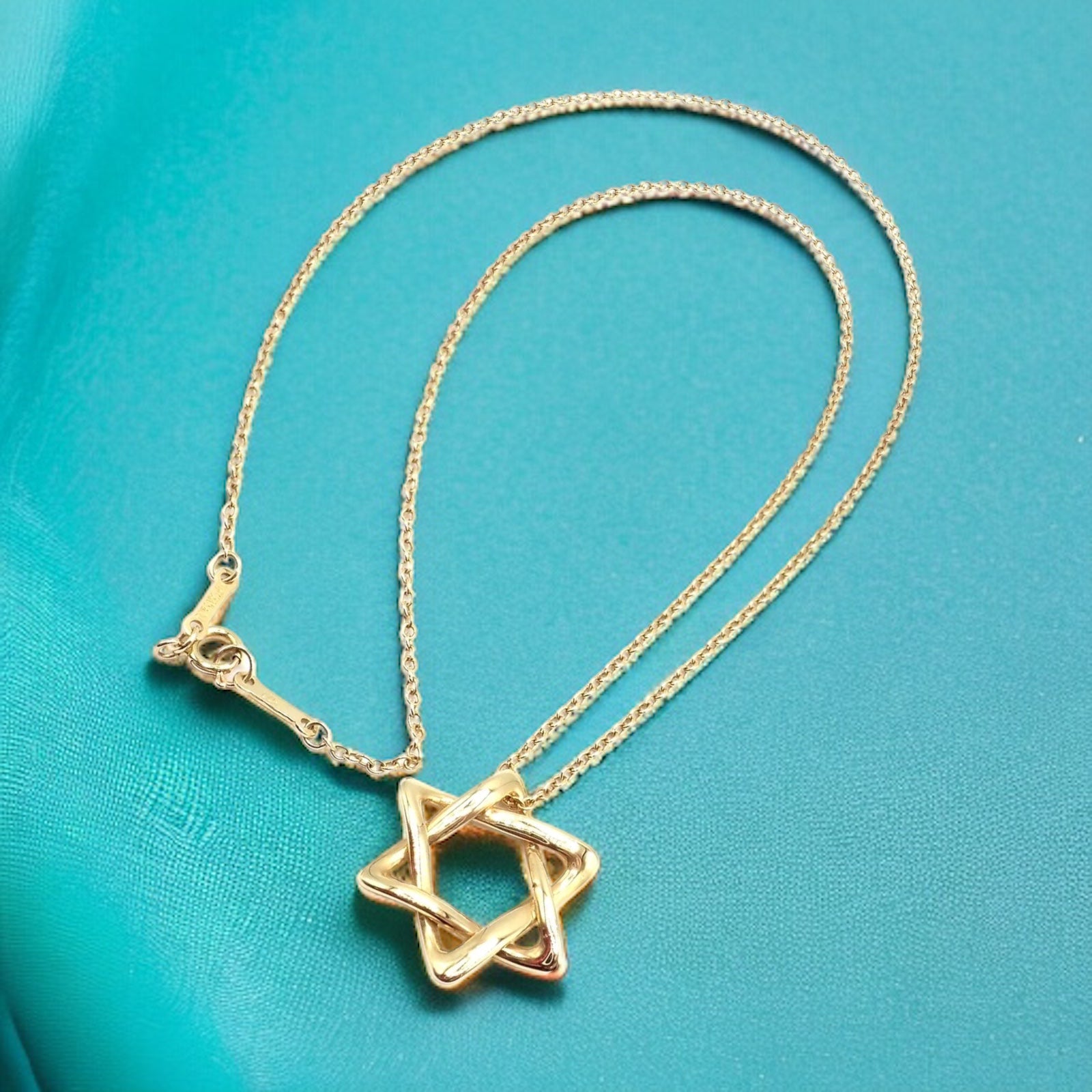 Authentic! Tiffany & Co Peretti 18k Yellow Gold Star Of David Pendant Necklace | Fortrove