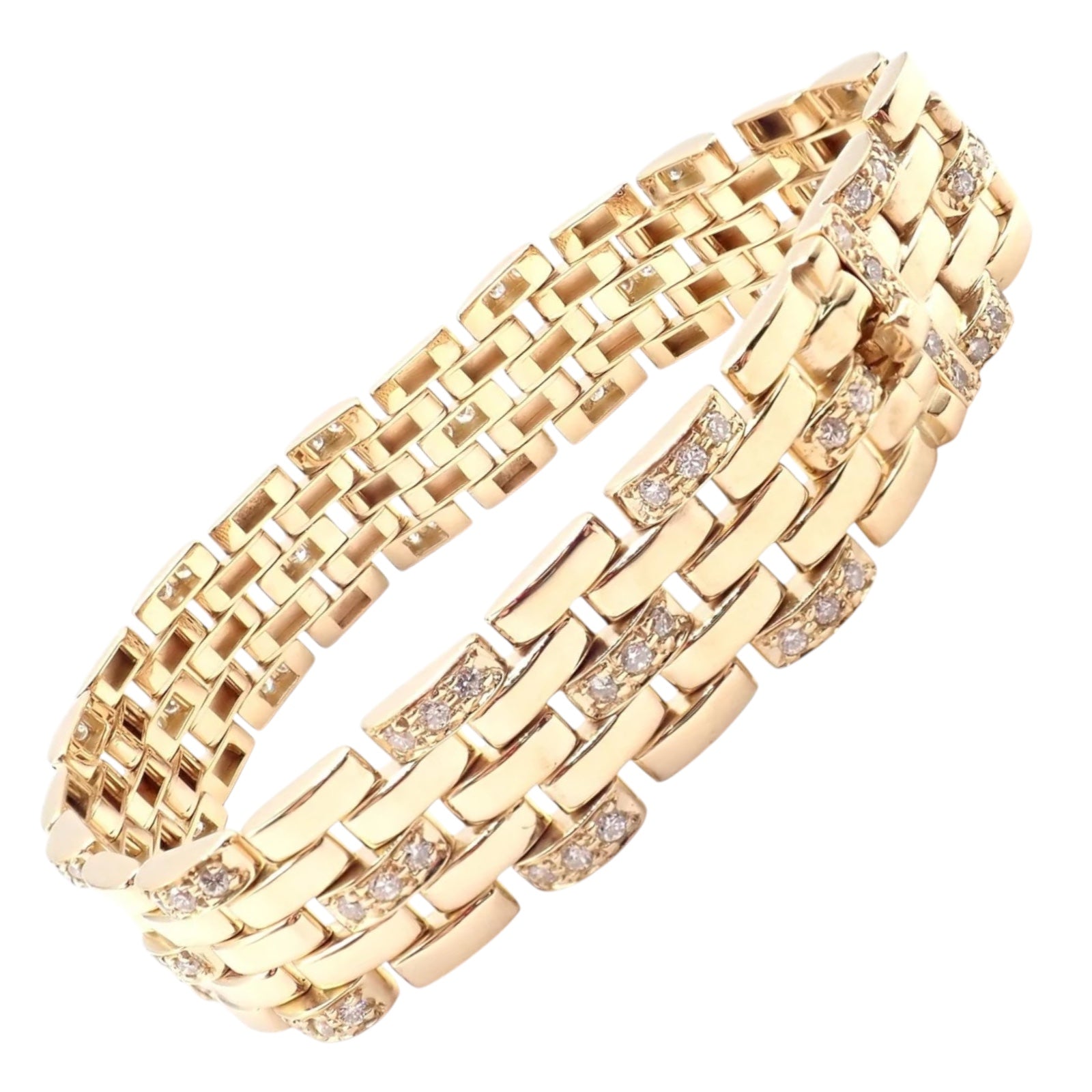 Authentic Cartier Maillon Panthere 18K Gold Diamond Five Row Link Gold Bracelet | Fortrove