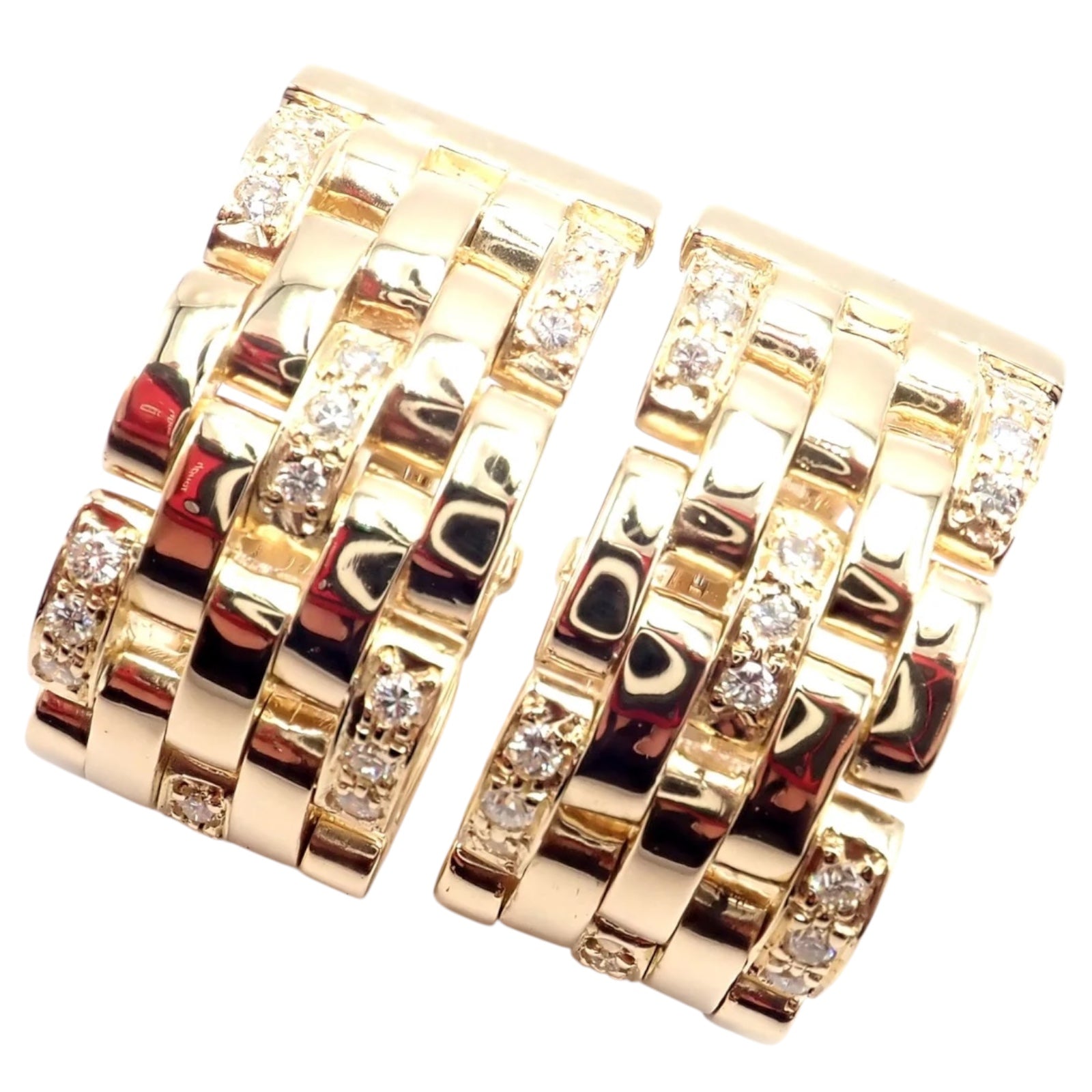 Authentic Cartier Maillon Panthere 18K Gold Diamond Five Row Link Gold Earrings | Fortrove