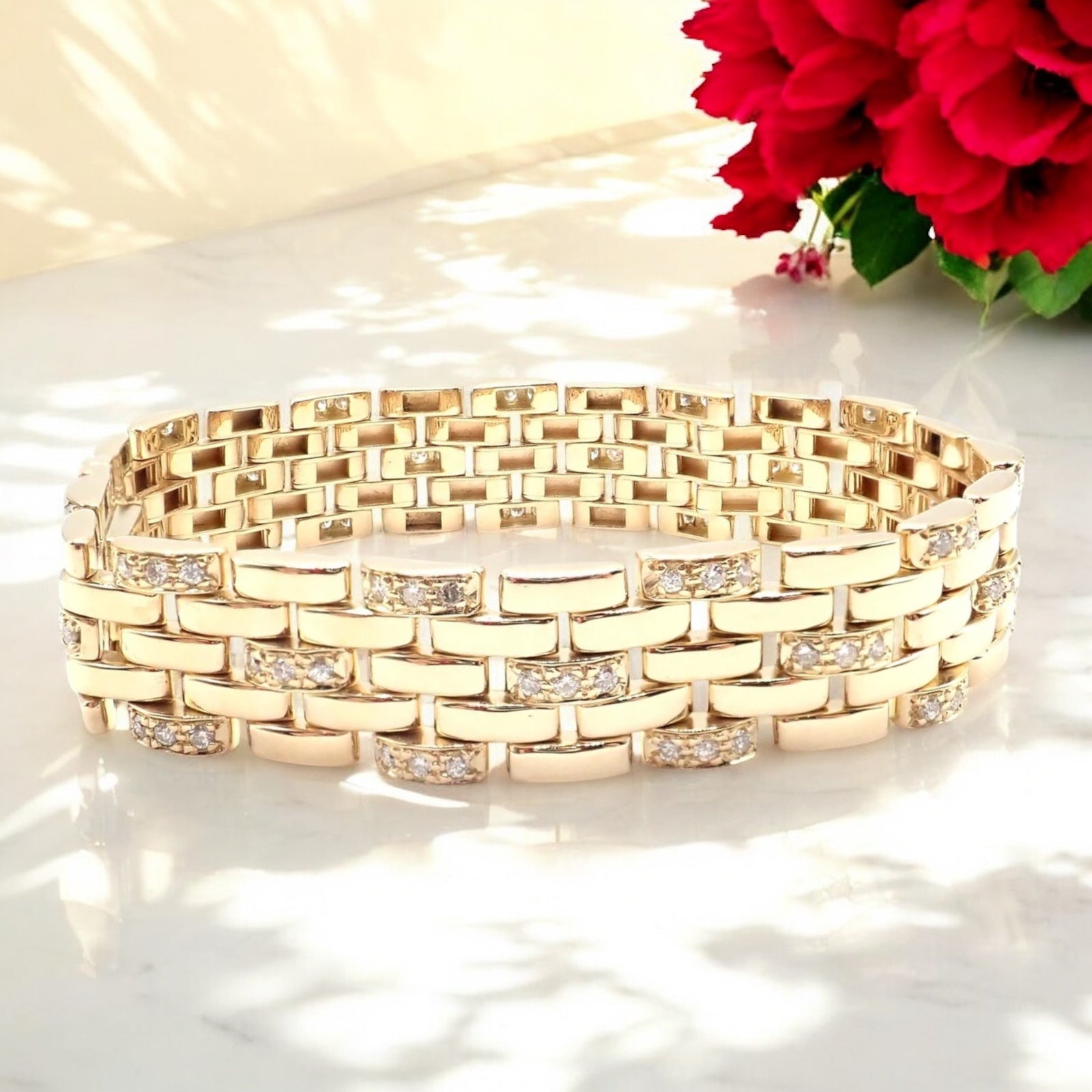 Authentic Cartier Maillon Panthere 18K Gold Diamond Five Row Link Gold Bracelet | Fortrove