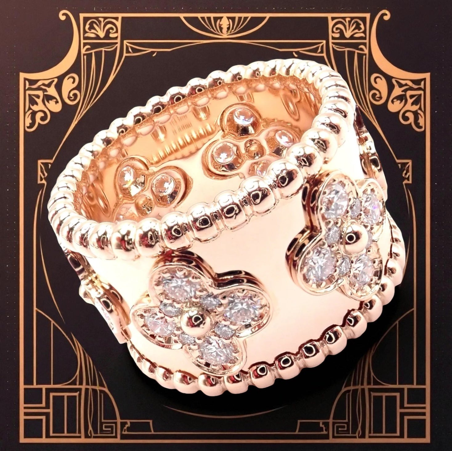 Van Cleef & Arpels Jewelry & Watches:Fine Jewelry:Rings Authentic! Van Cleef & Arpels 18k Rose Gold Diamond Clovers Band Ring Size 50
