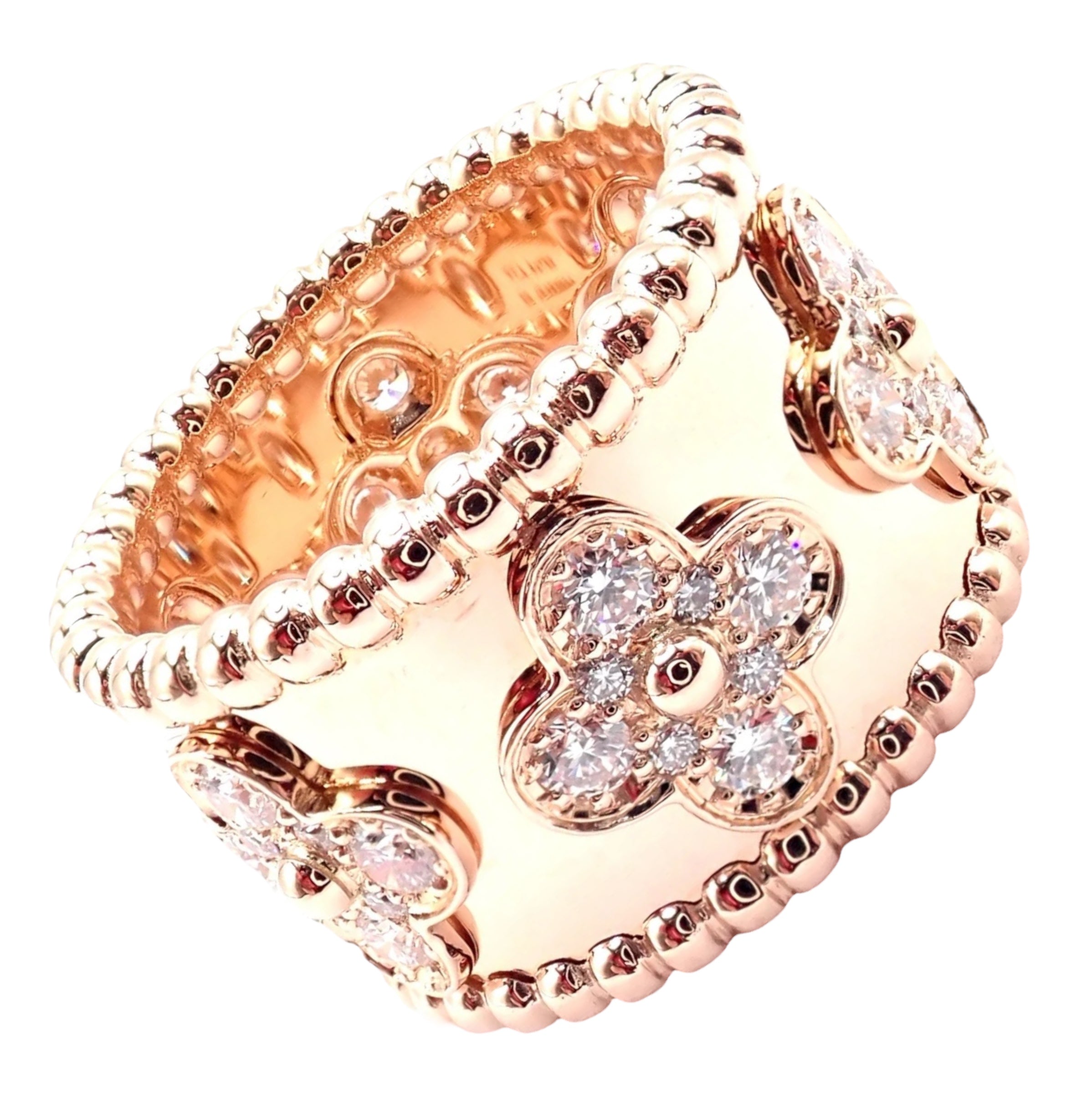 Van Cleef & Arpels Jewelry & Watches:Fine Jewelry:Rings Authentic! Van Cleef & Arpels 18k Rose Gold Diamond Clovers Band Ring Size 50