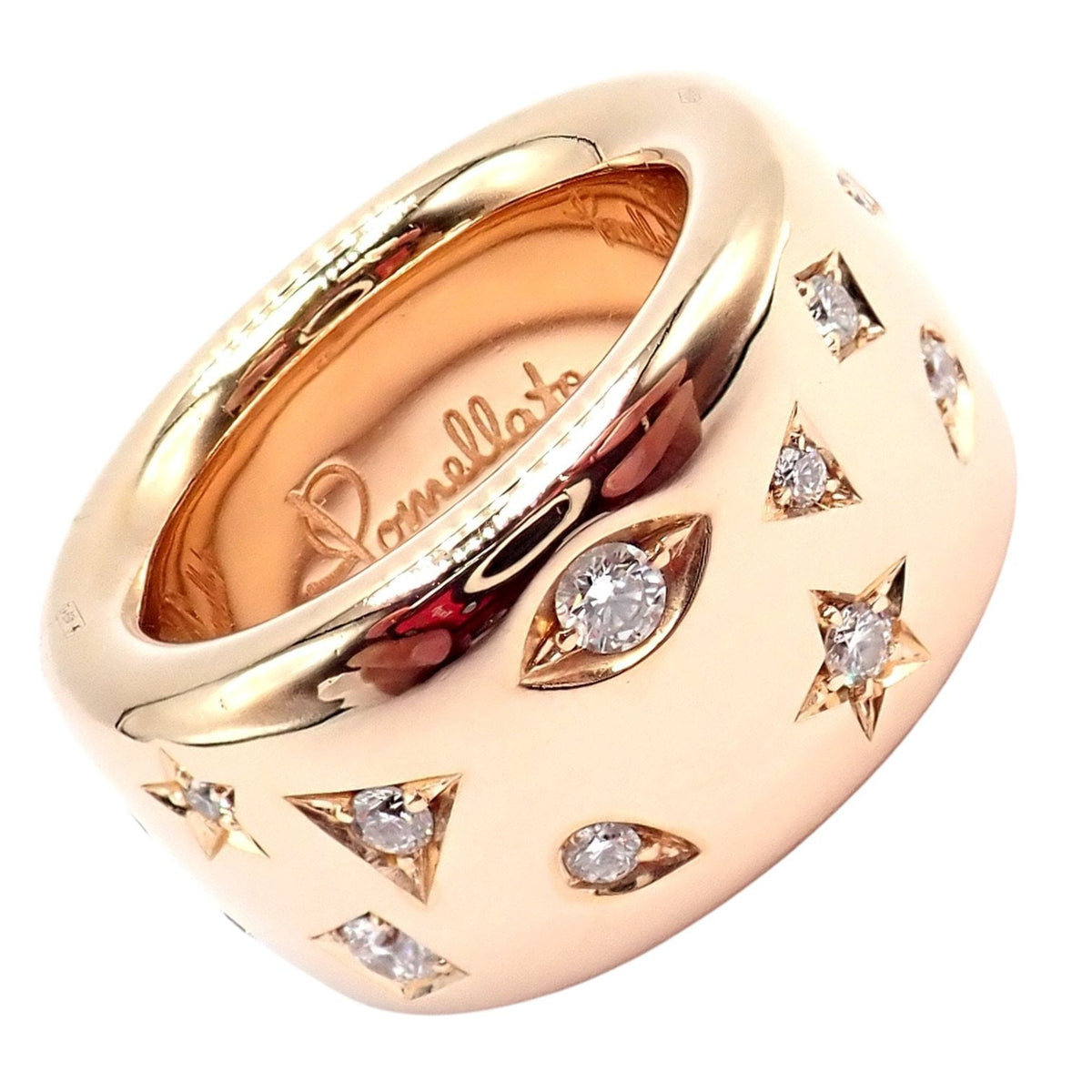 Pomellato Jewelry & Watches:Fine Jewelry:Rings Rare! Pomellato 18k Rose Gold Diamond Wide Band Maxi Iconica Ring 52 6