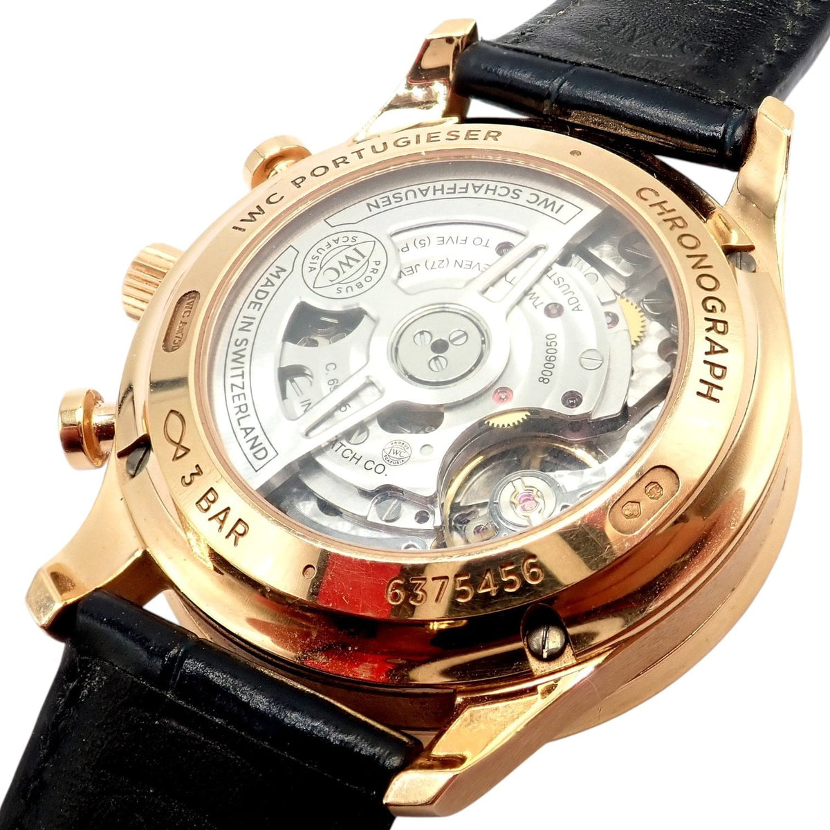 IWC Jewelry & Watches:Watches, Parts & Accessories:Watches:Wristwatches IWC 18k Rose Gold Portugieser Chronograph Navy Blue Skeleton Back Watch IW371614