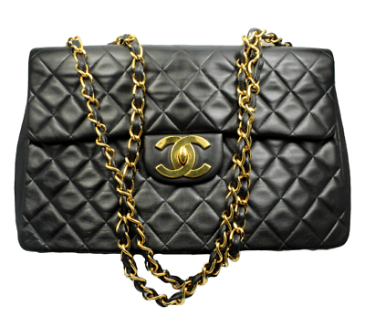 1995 Chanel Jumbo XL Maxi Black Quilted Lambskin Single Flap Handbag Purse | Fortrove