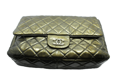 2008 Chanel Classic Jumbo Quilted Patent Leather Rare Olive Green Handbag Purse | Fortrove