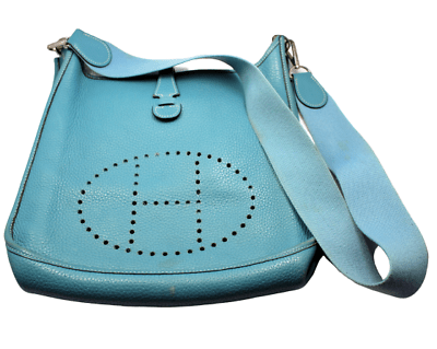 Authentic! Hermes Evelyne Blue Jean Clemence Leather PM Handbag Purse | Fortrove