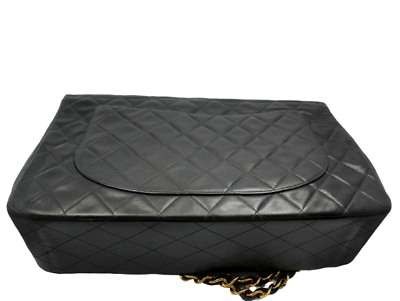 1995 Chanel Jumbo XL Maxi Black Quilted Lambskin Single Flap Handbag Purse | Fortrove