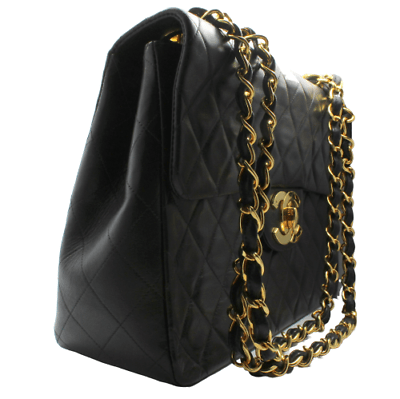 1995 Chanel Jumbo XL Maxi Black Quilted Lambskin Single Flap Handbag Purse | Fortrove