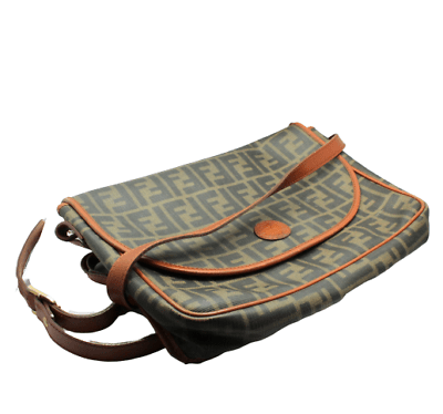 Authentic! Fendi Brown Logo Leather Flap Mama Zucca Handbag Purse | Fortrove