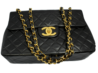 1995 Chanel Jumbo XL Maxi Black Quilted Lambskin Single Flap Handbag Purse | Fortrove