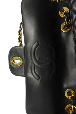 1995 Chanel Jumbo XL Maxi Black Quilted Lambskin Single Flap Handbag Purse | Fortrove