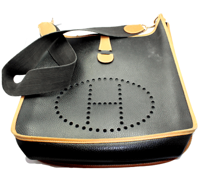 Authentic! Hermes Evelyne Black + Brown Trim Leather GM Handbag Purse | Fortrove