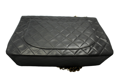 1995 Chanel Jumbo XL Maxi Black Quilted Lambskin Single Flap Handbag Purse | Fortrove