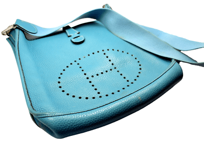 Authentic! Hermes Evelyne Blue Jean Clemence Leather PM Handbag Purse | Fortrove