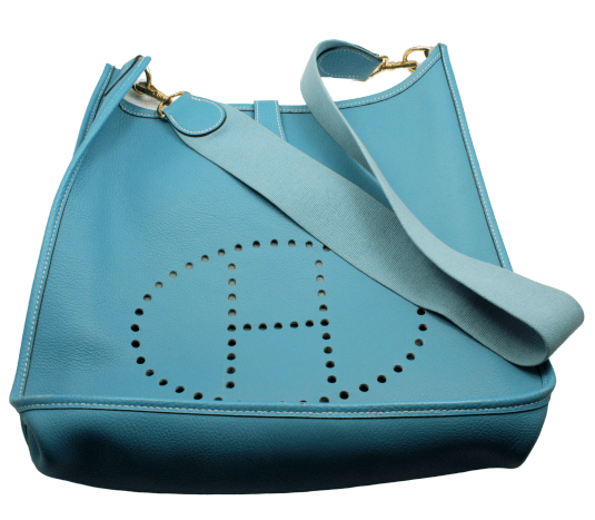 Authentic! Hermes Evelyne Blue Jean Clemence Leather GM Handbag Purse | Fortrove