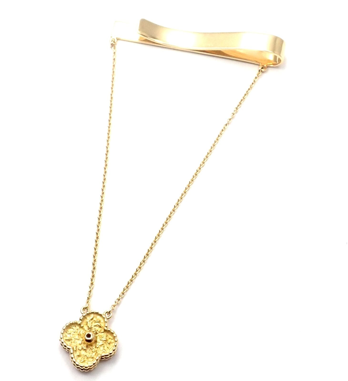 Authentic! Van Cleef & Arpels 18k Yellow Gold Diamond Vintage Alhambra Tie Clip | Fortrove