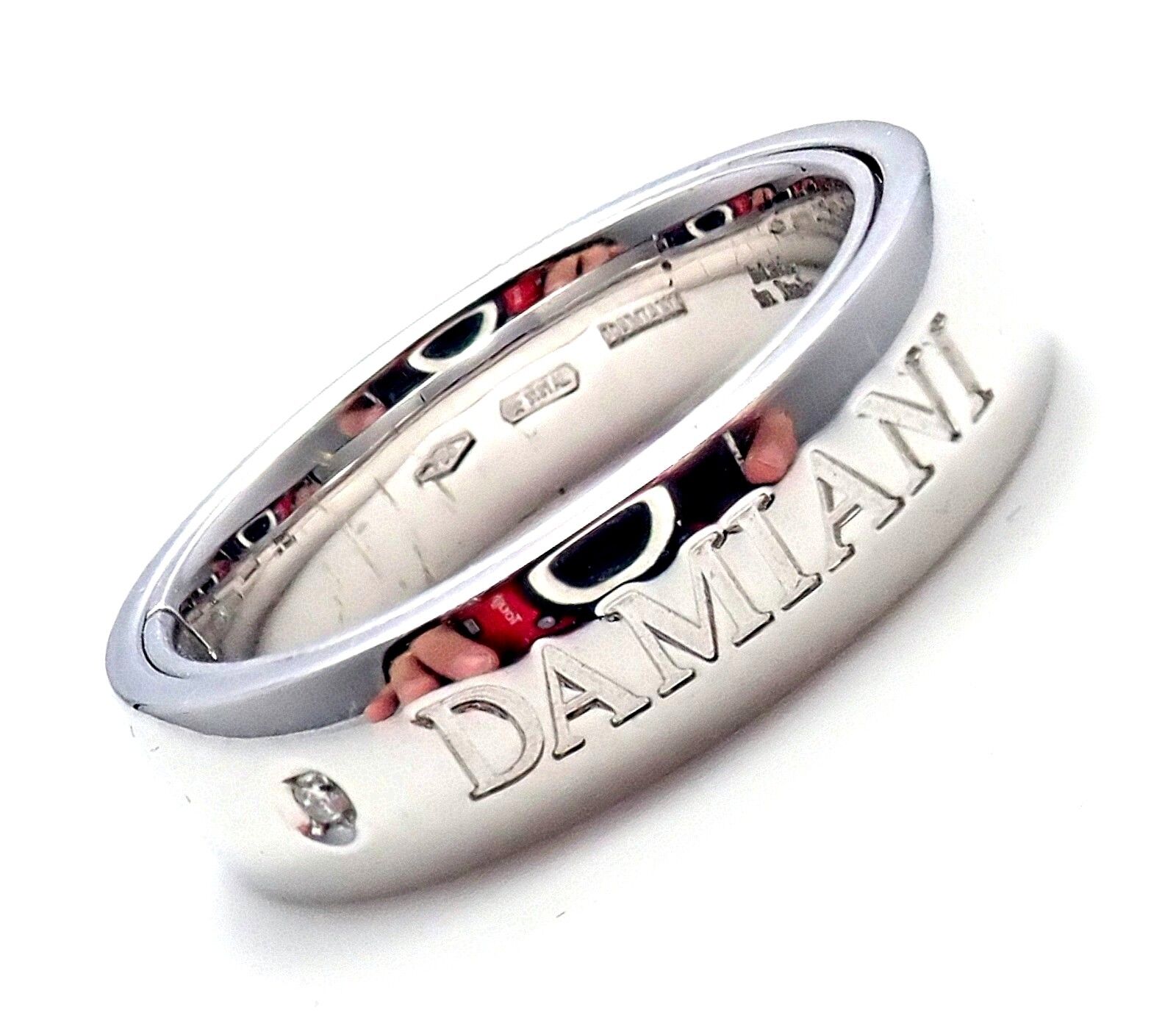 Authentic Damiani 18k White Gold 2 Diamond 5.5mm Double Band Ring Sz 7 | Fortrove