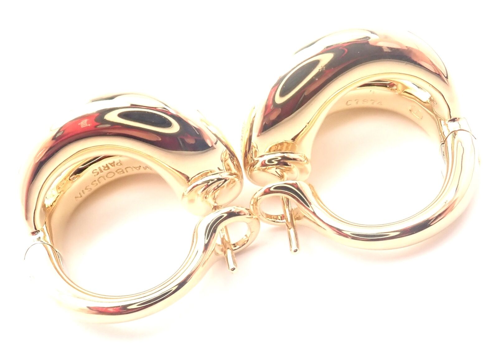 Authentic! Mauboussin Paris 18k Yellow Gold Diamond Double Hoop Earrings | Fortrove