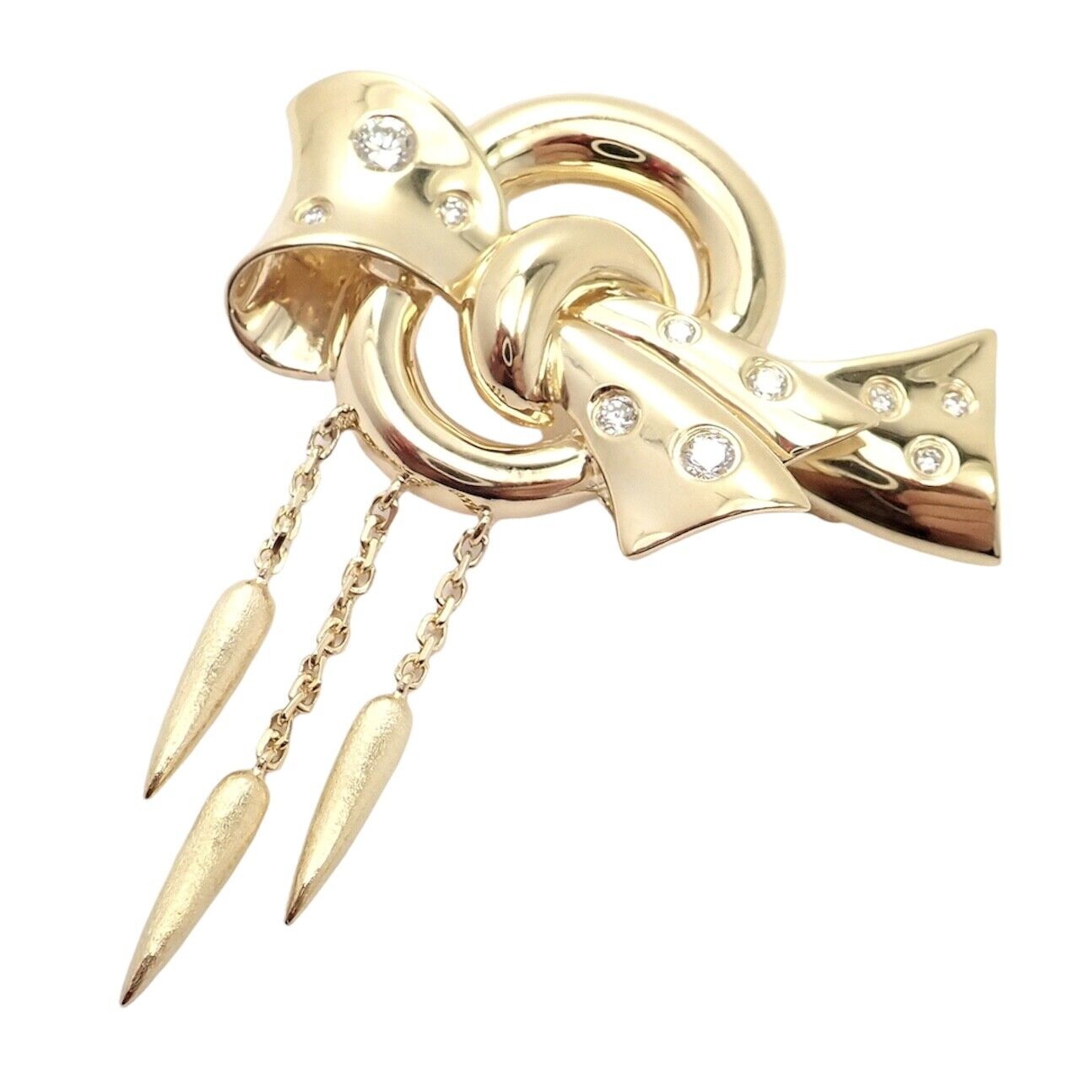 Authentic Vintage Christian Dior 18k Yellow Gold Diamond Pendulum Bow Brooch Pin | Fortrove