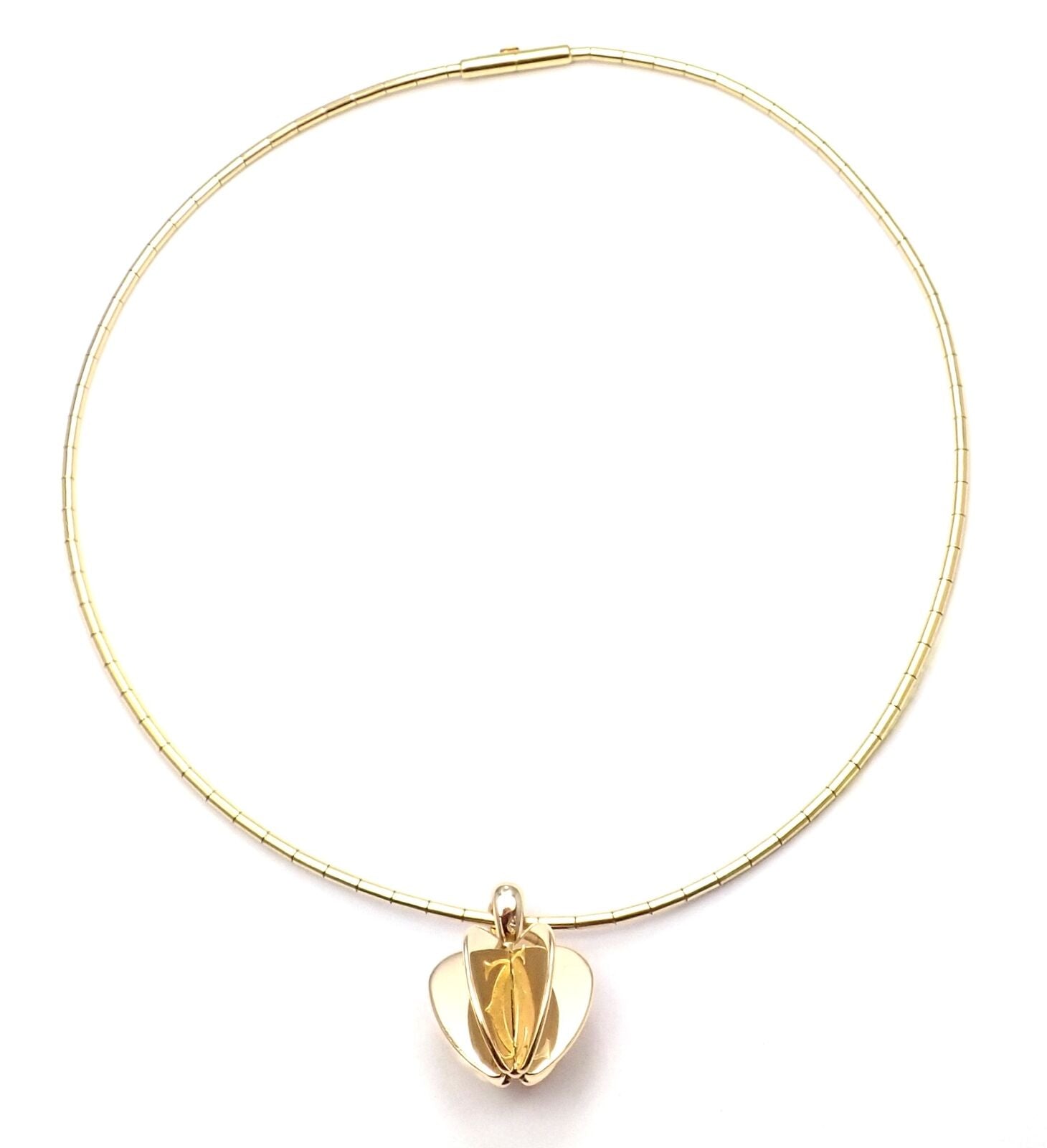 Authentic! Cartier 18k Yellow Gold Double C Apple Heart Pendant Chain Necklace | Fortrove