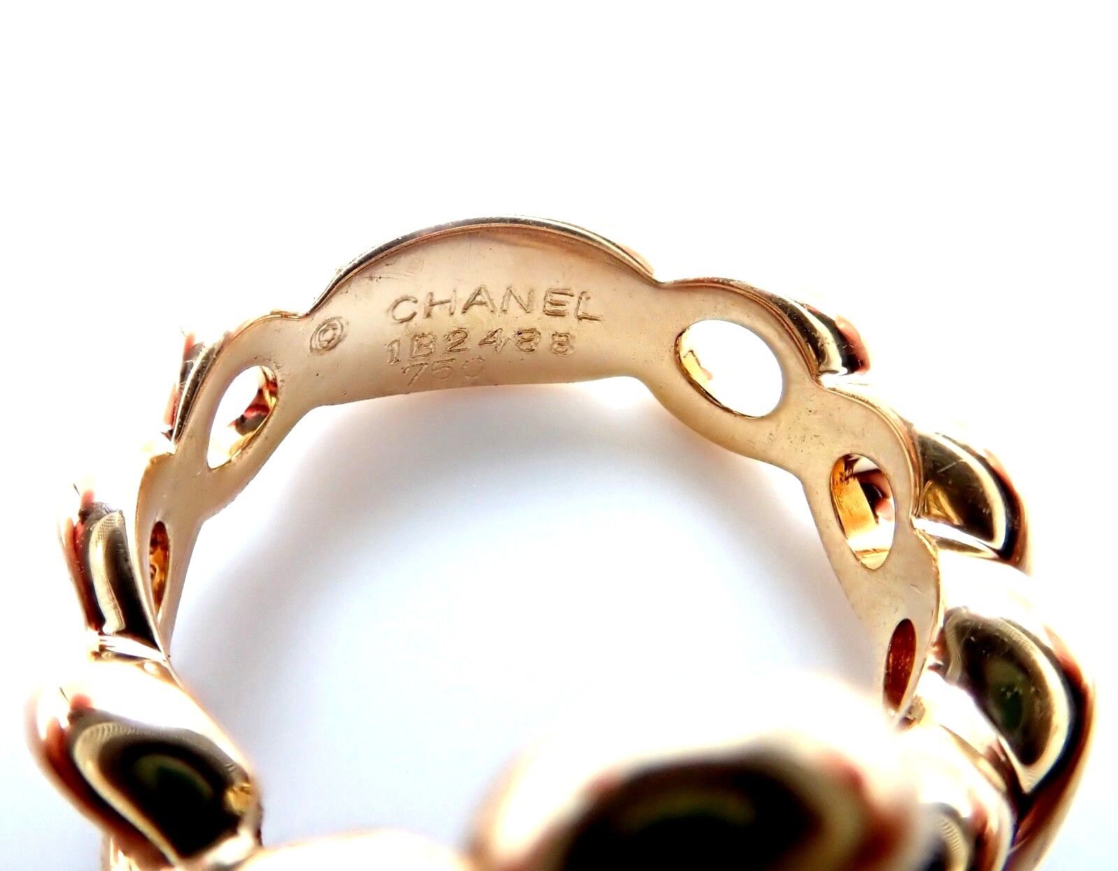 Authentic! Chanel 18k Yellow Gold Pink Green Tourmaline Ring sz 4.5 | Fortrove