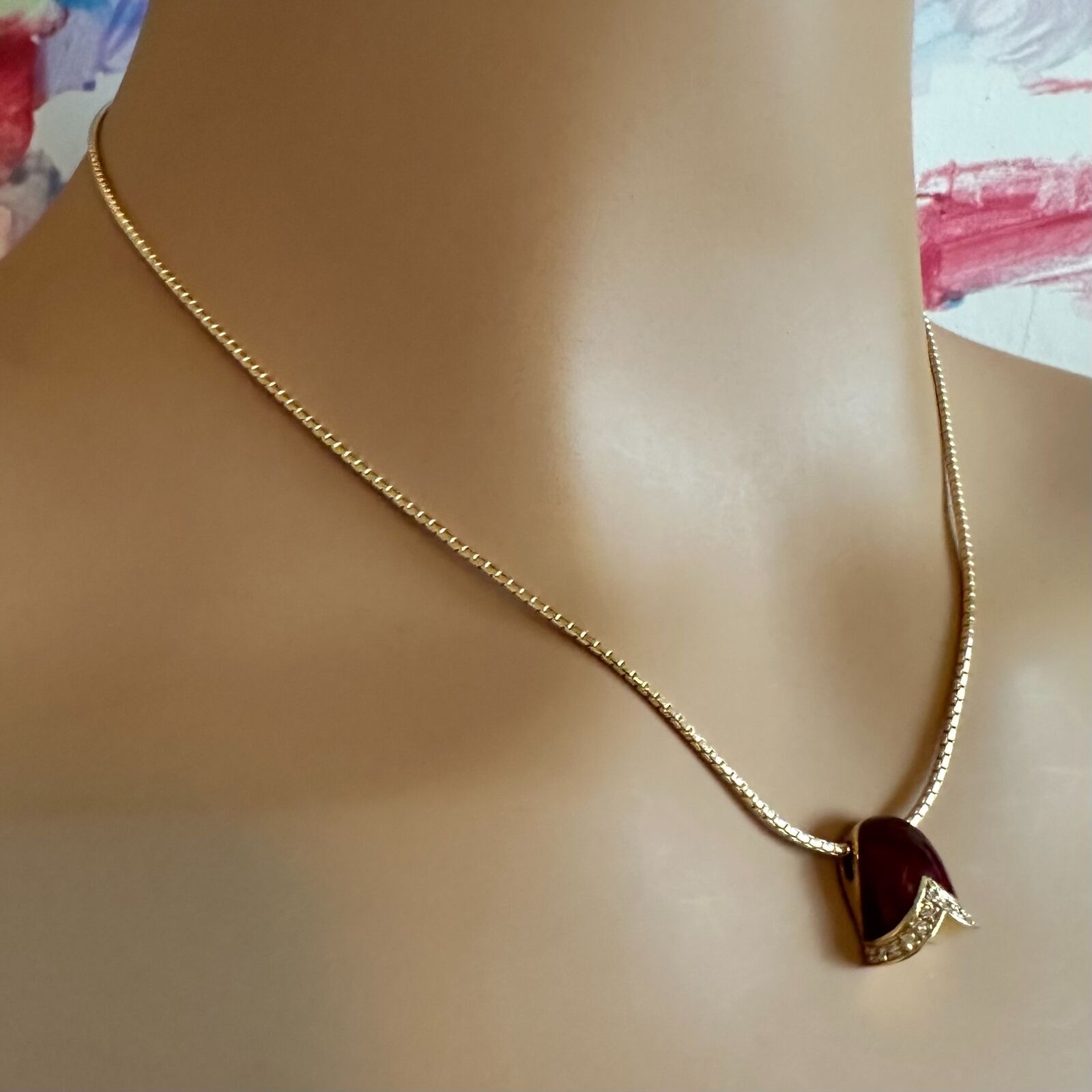 Authentic! Fabrege Diamond Tulip Red Enamel Pendant Necklace | Fortrove