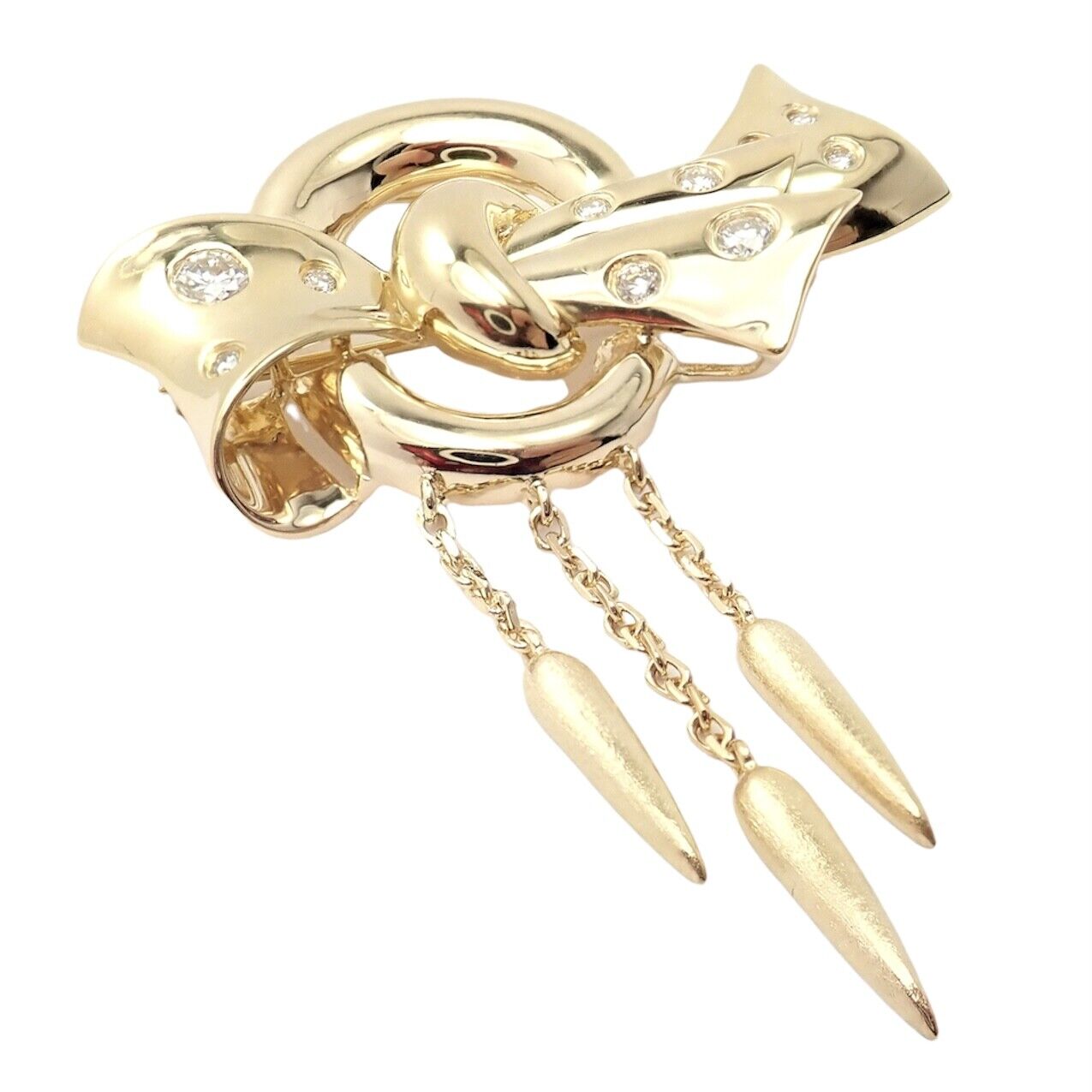 Authentic Vintage Christian Dior 18k Yellow Gold Diamond Pendulum Bow Brooch Pin | Fortrove