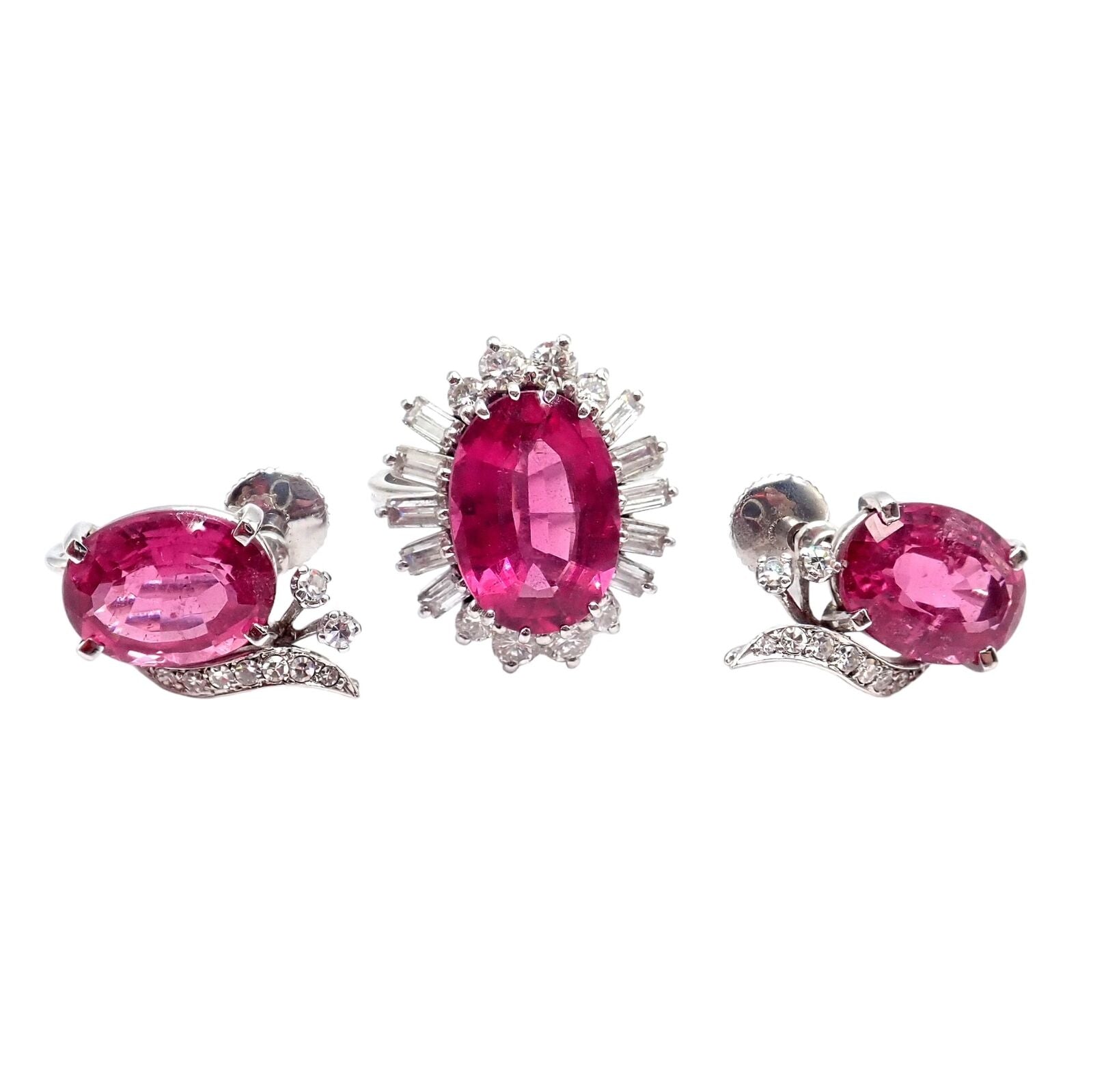 Authentic! H. Stern 18k White Gold Diamond Pink Tourmaline Ring + Earrings Set | Fortrove