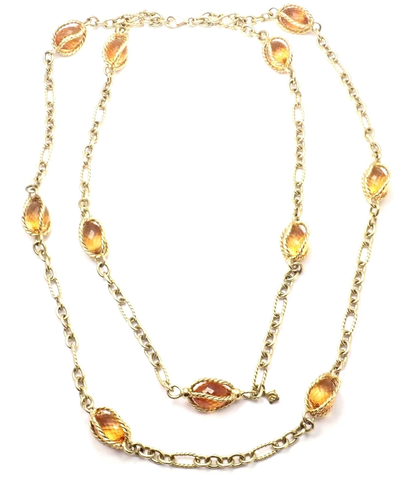 David Yurman 18k Yellow Gold Citrine Figaro Link 40" Long Chain Necklace | Fortrove