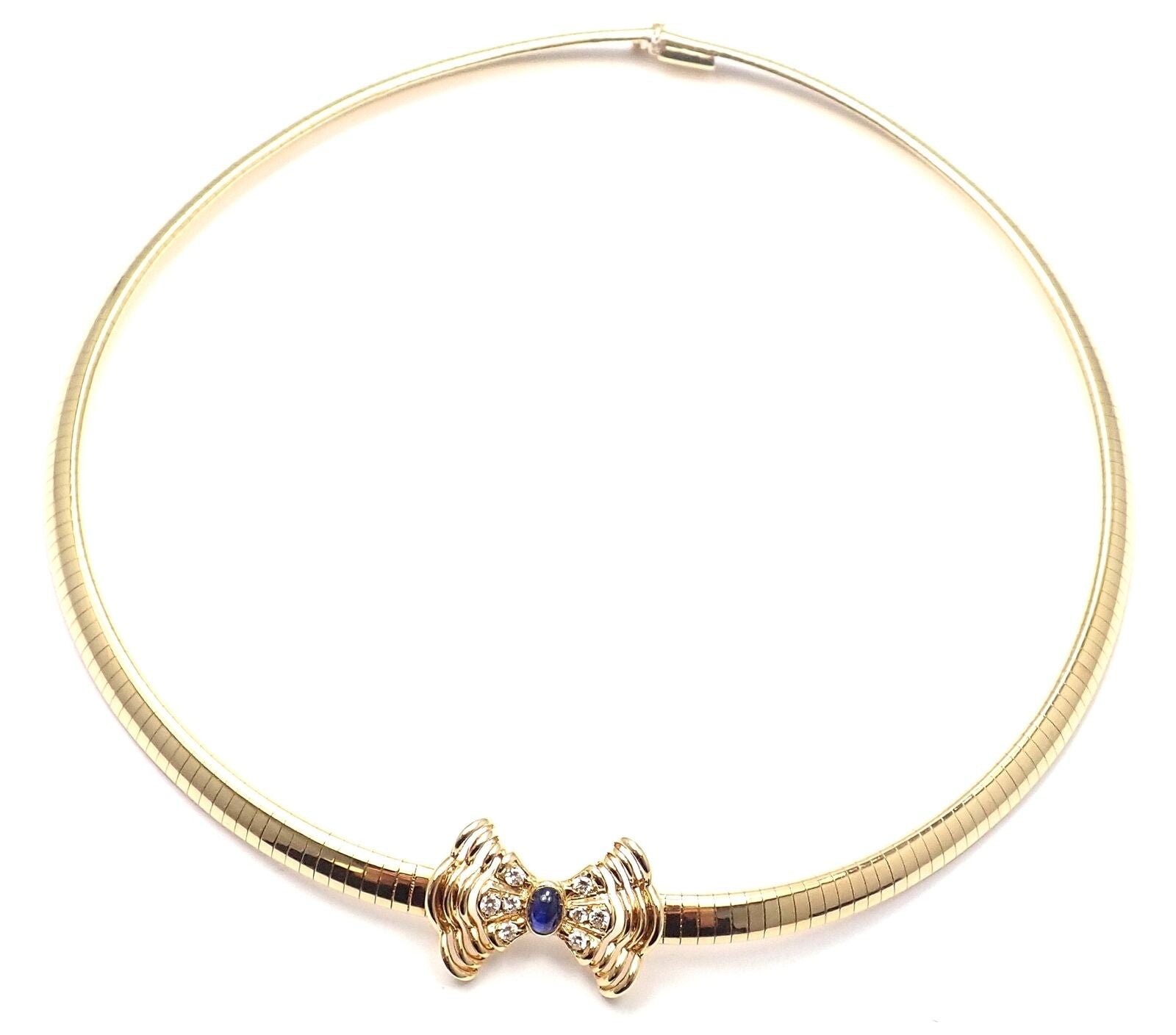 Rare! Authentic Christian Dior 18k Yellow Gold Diamond Sapphire Bow Necklace | Fortrove