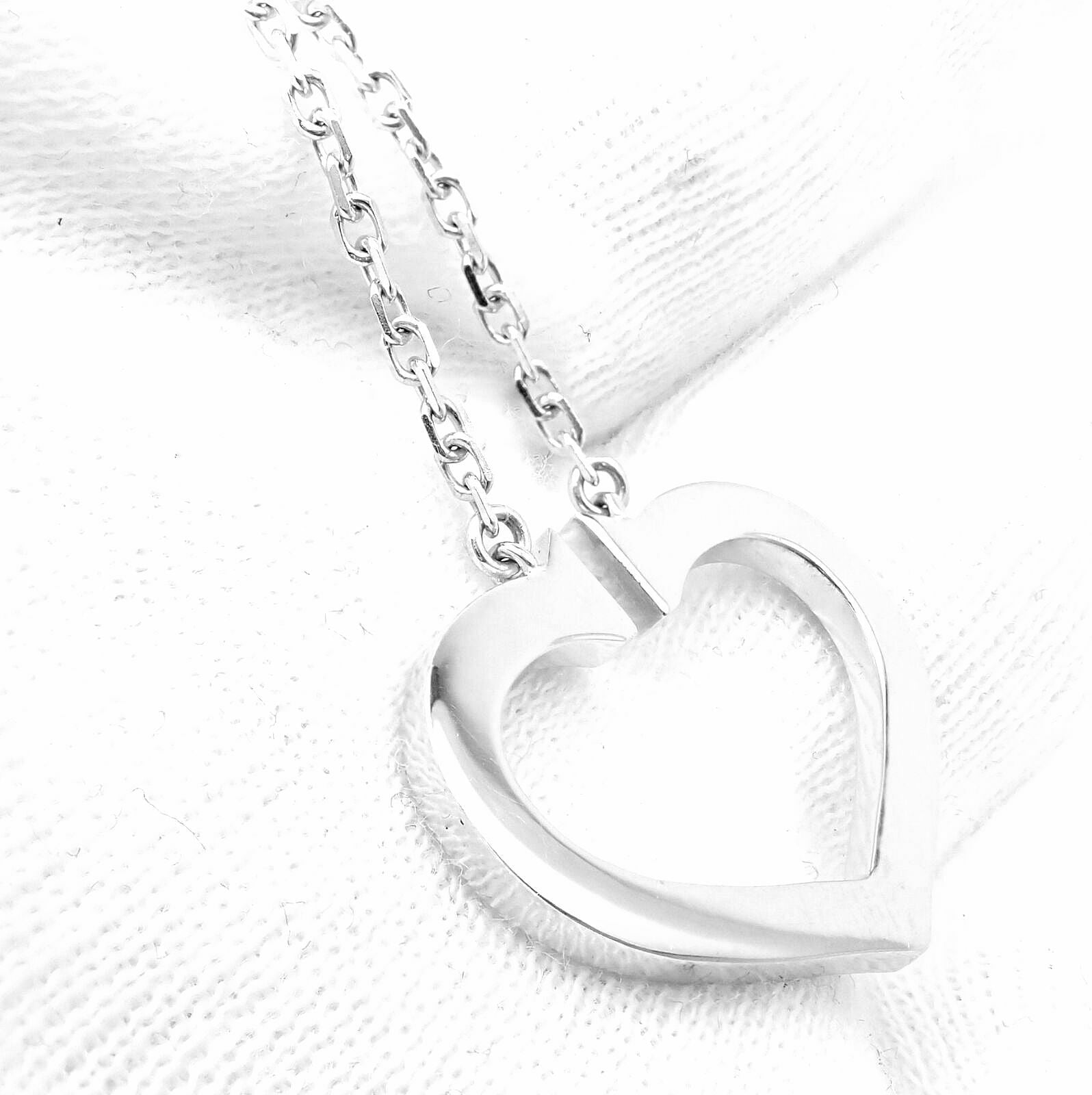 Authentic! Cartier 18k White Gold Diamond Large C Heart Pendant Necklace | Fortrove